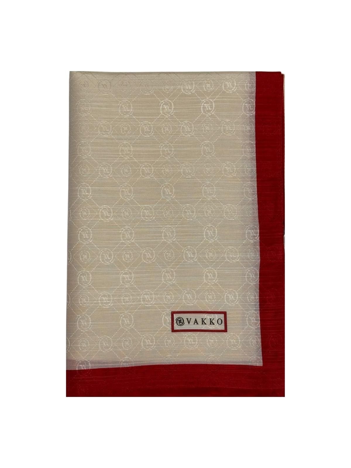 Vakko Pamuk İpek Monogram Şal 44225-Ekru-Kırmızı
