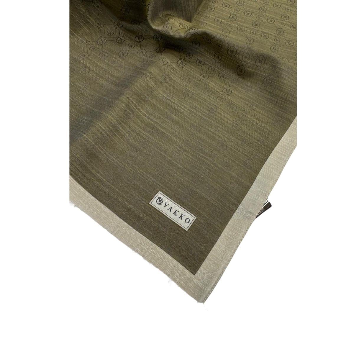 Vakko Pamuk İpek Monogram Şal 44225-Haki Açık Kum