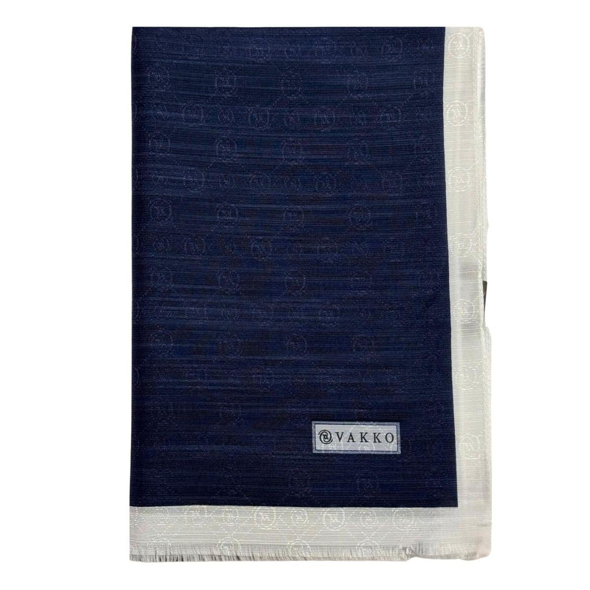 Vakko Pamuk İpek Monogram Şal 44225-Lacivert Beyaz