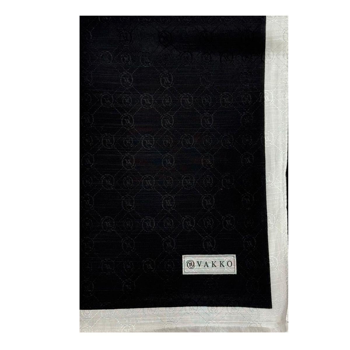 Vakko Pamuk İpek Monogram Şal 44225-Siyah Beyaz