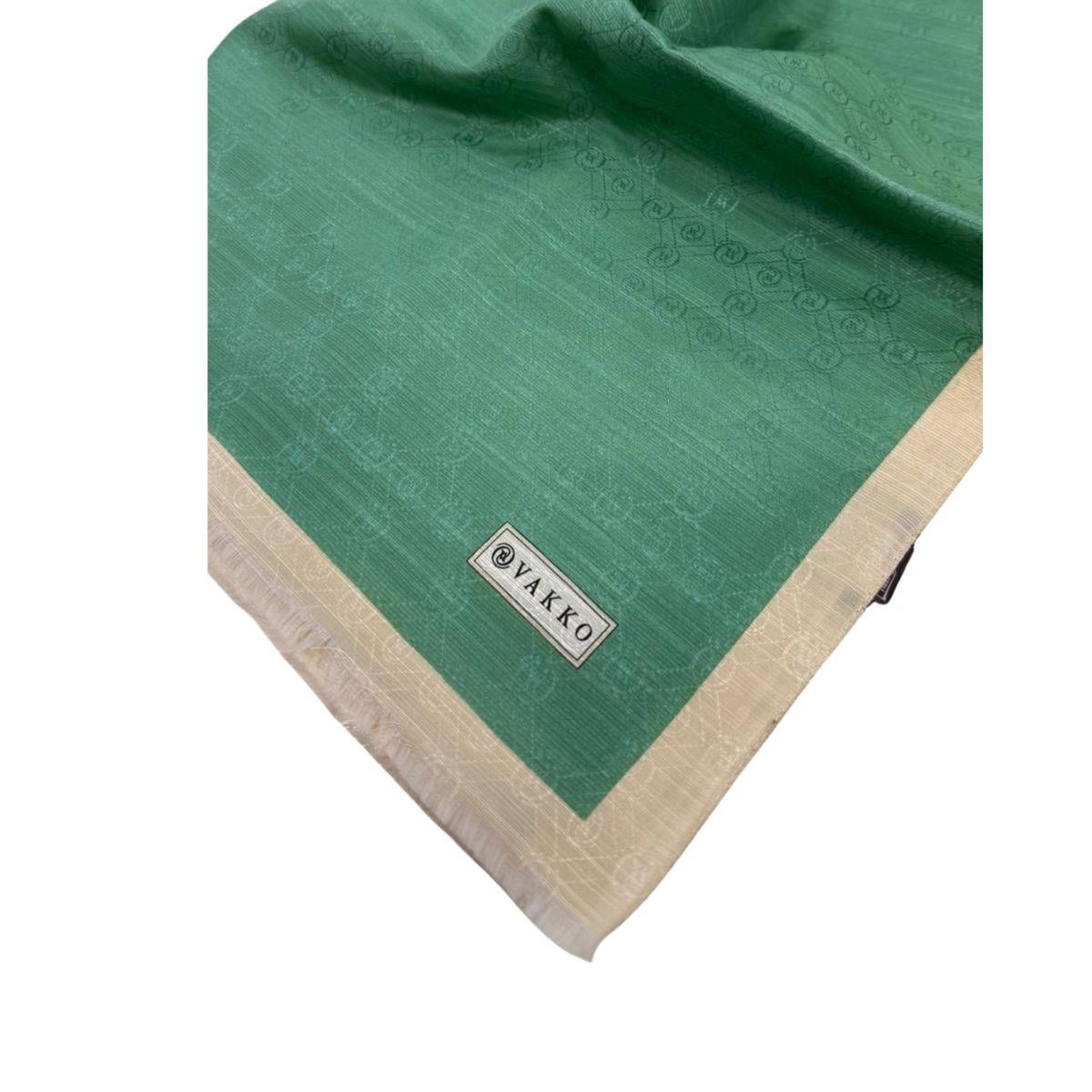 Vakko Pamuk İpek Monogram Şal 44225-Yeşil Ekru