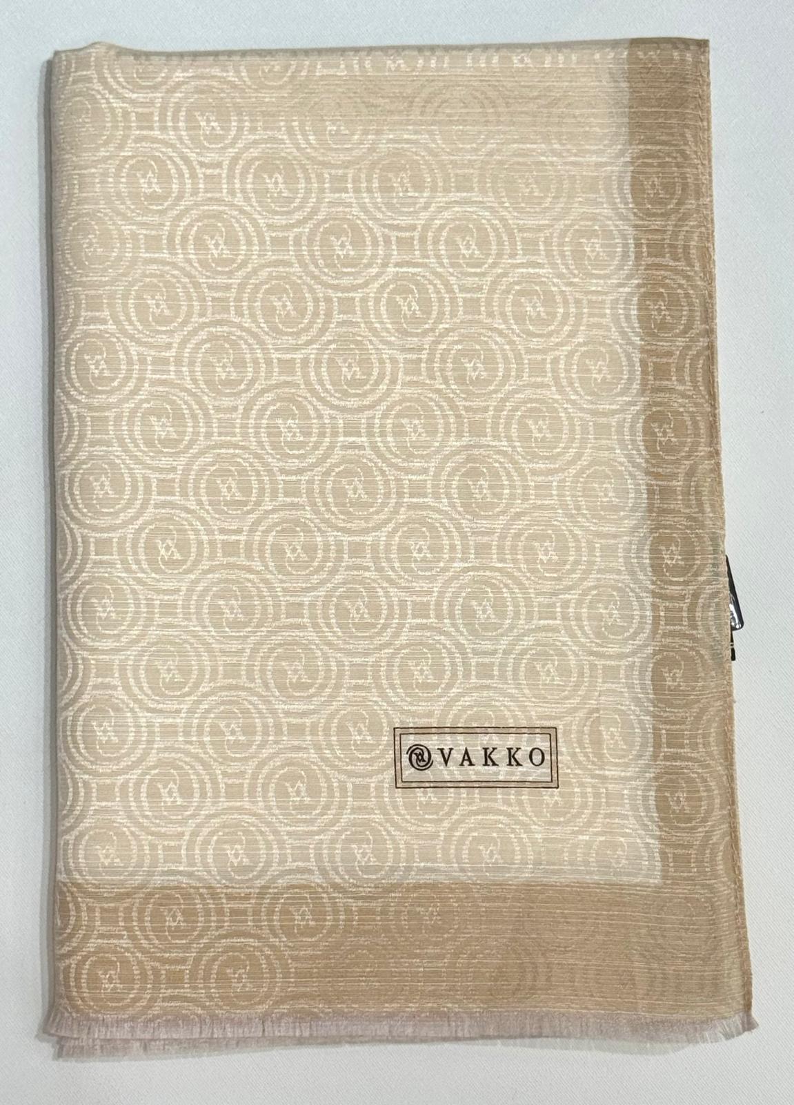 Vakko  Pamuk İpek Şeritli Monogram Şal 41728-Ekru