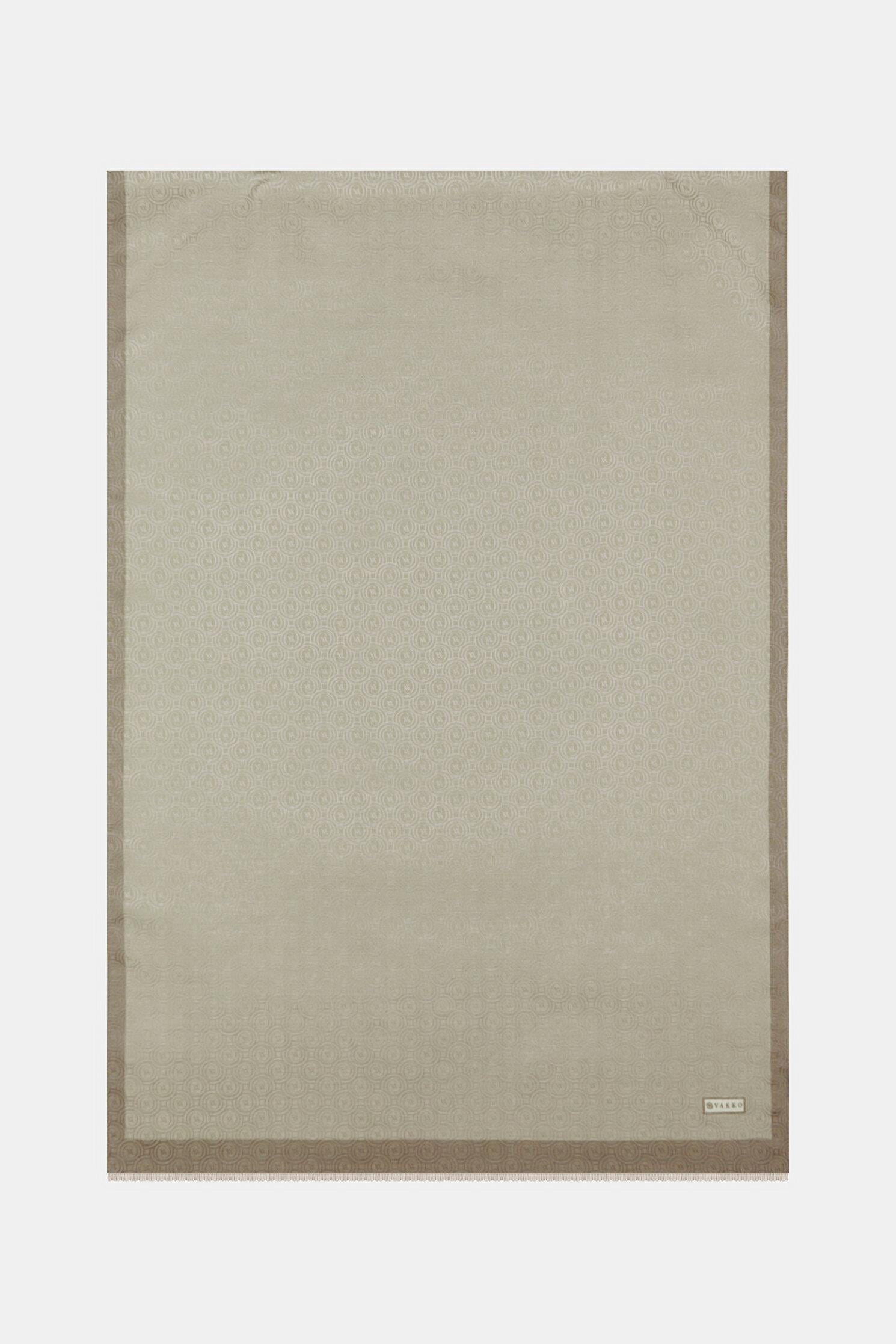 Vakko  Pamuk İpek Şeritli Monogram Şal 41728-Vizon