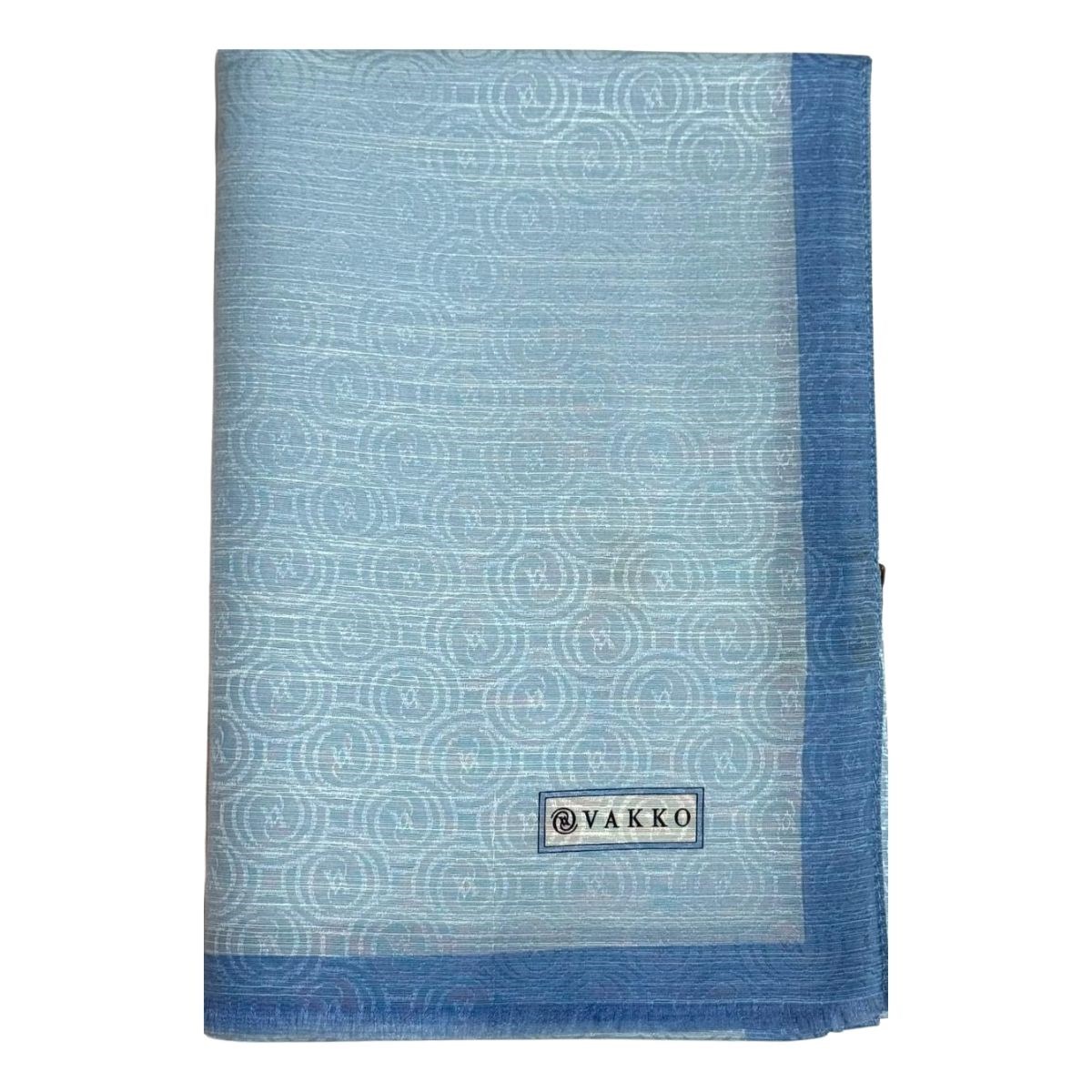 Vakko Pamuk İpek Şeritli Monogram Şal 41728-Turkuaz