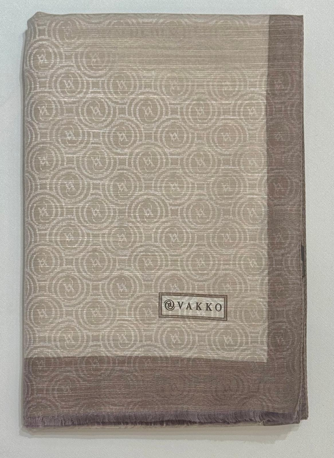 Vakko  Pamuk İpek Şeritli Monogram Şal 41728-Vizon