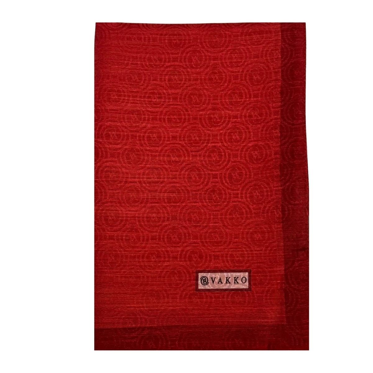 Vakko Pamuk İpek Şeritli Monogram Şal 41728-Koyu Kırmızı