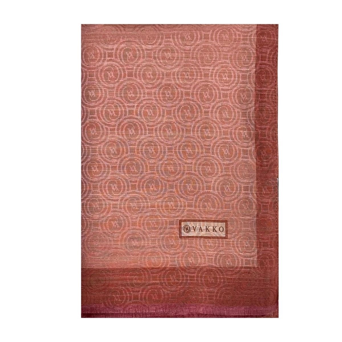 Vakko  Pamuk İpek Şeritli Monogram Şal 041728-Somon