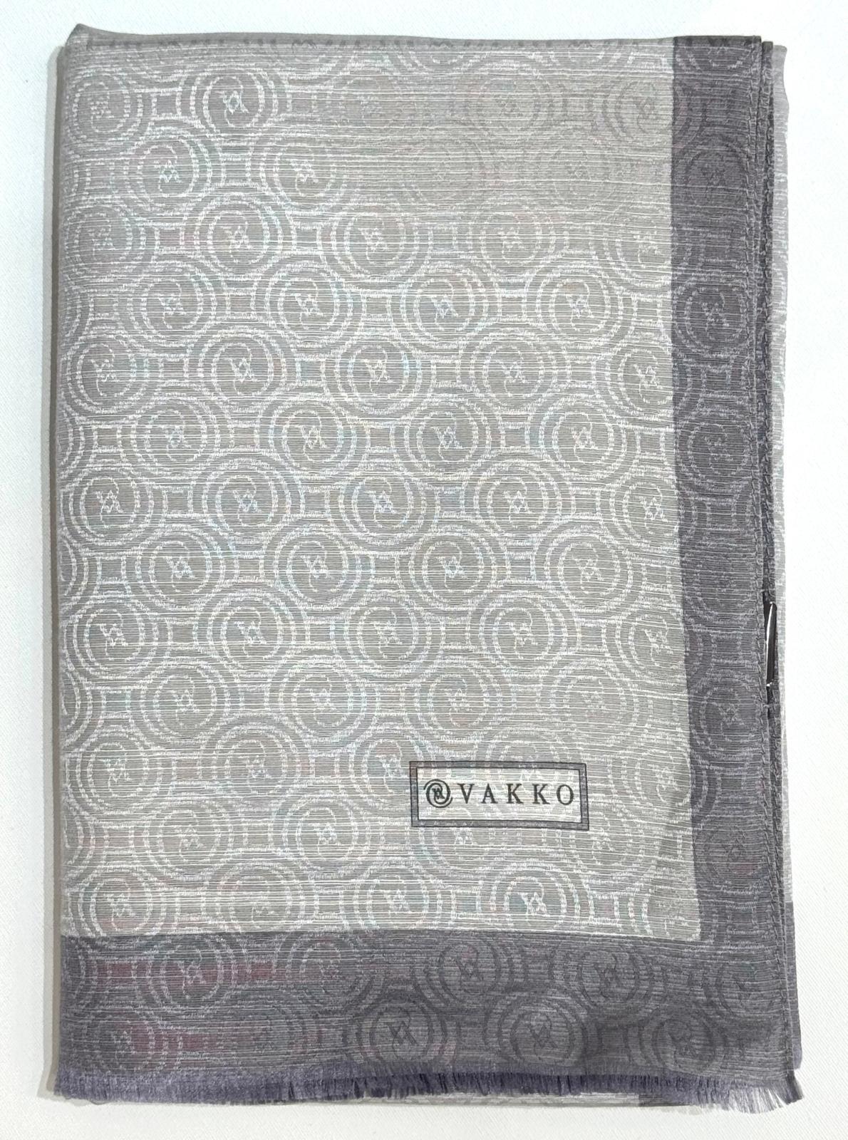 Vakko  Pamuk İpek Şeritli Monogram Şal 41728-Gümüş