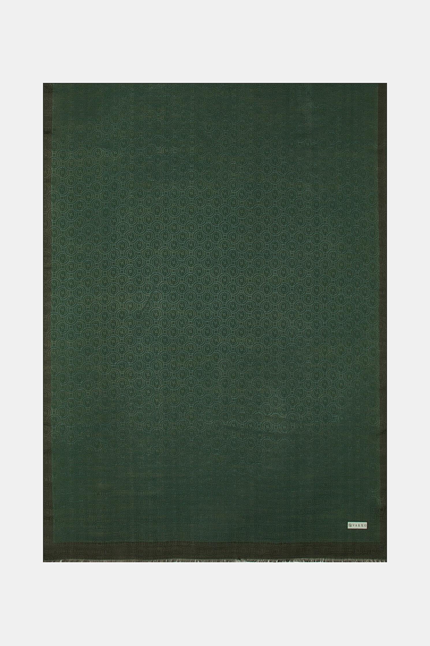 Vakko  Pamuk İpek Şeritli Monogram Şal 41728-Zümrüt Yeşili