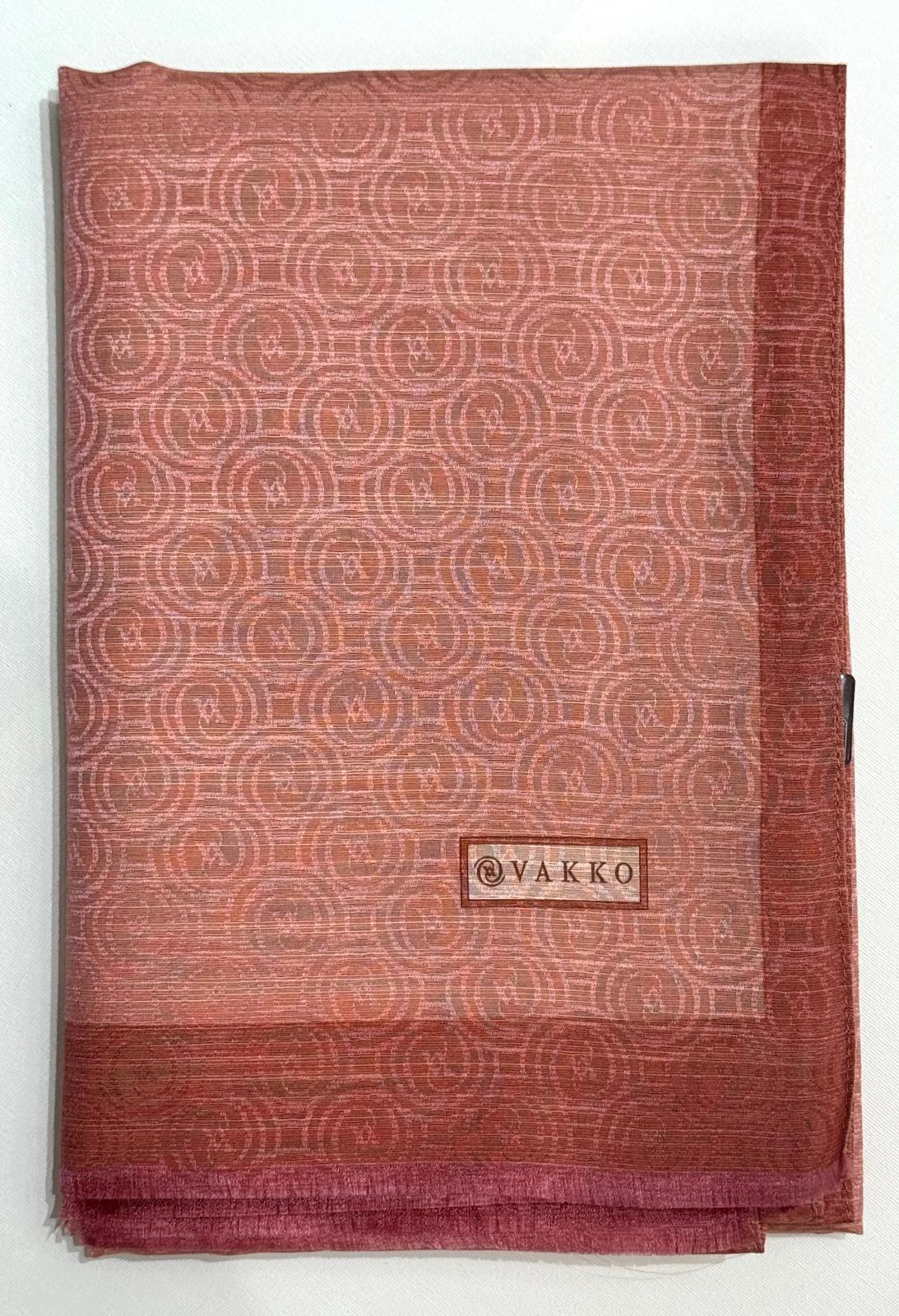 Vakko  Pamuk İpek Şeritli Monogram Şal 41728-Somon