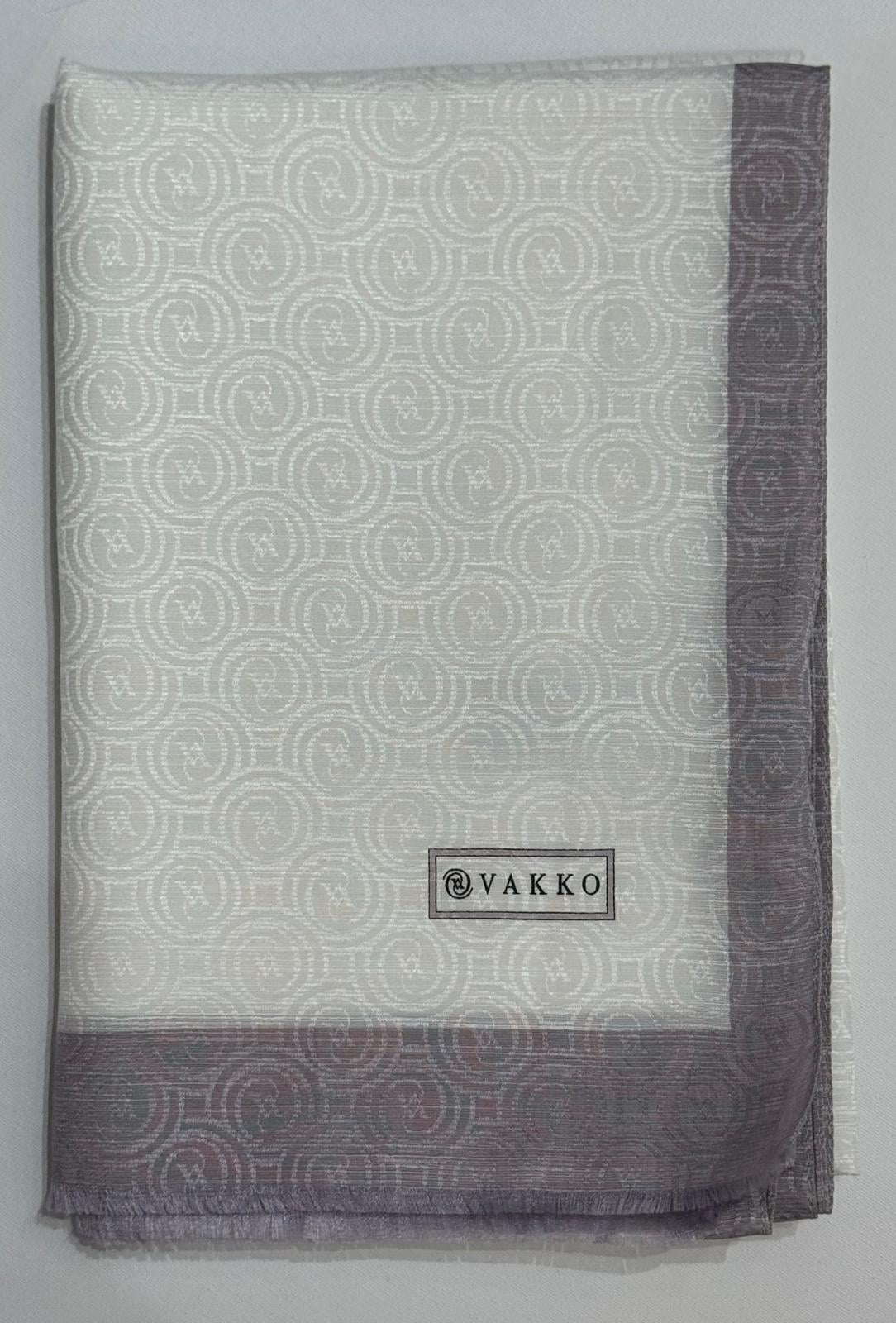 Vakko  Pamuk İpek Şeritli Monogram Şal 41728-Beyaz