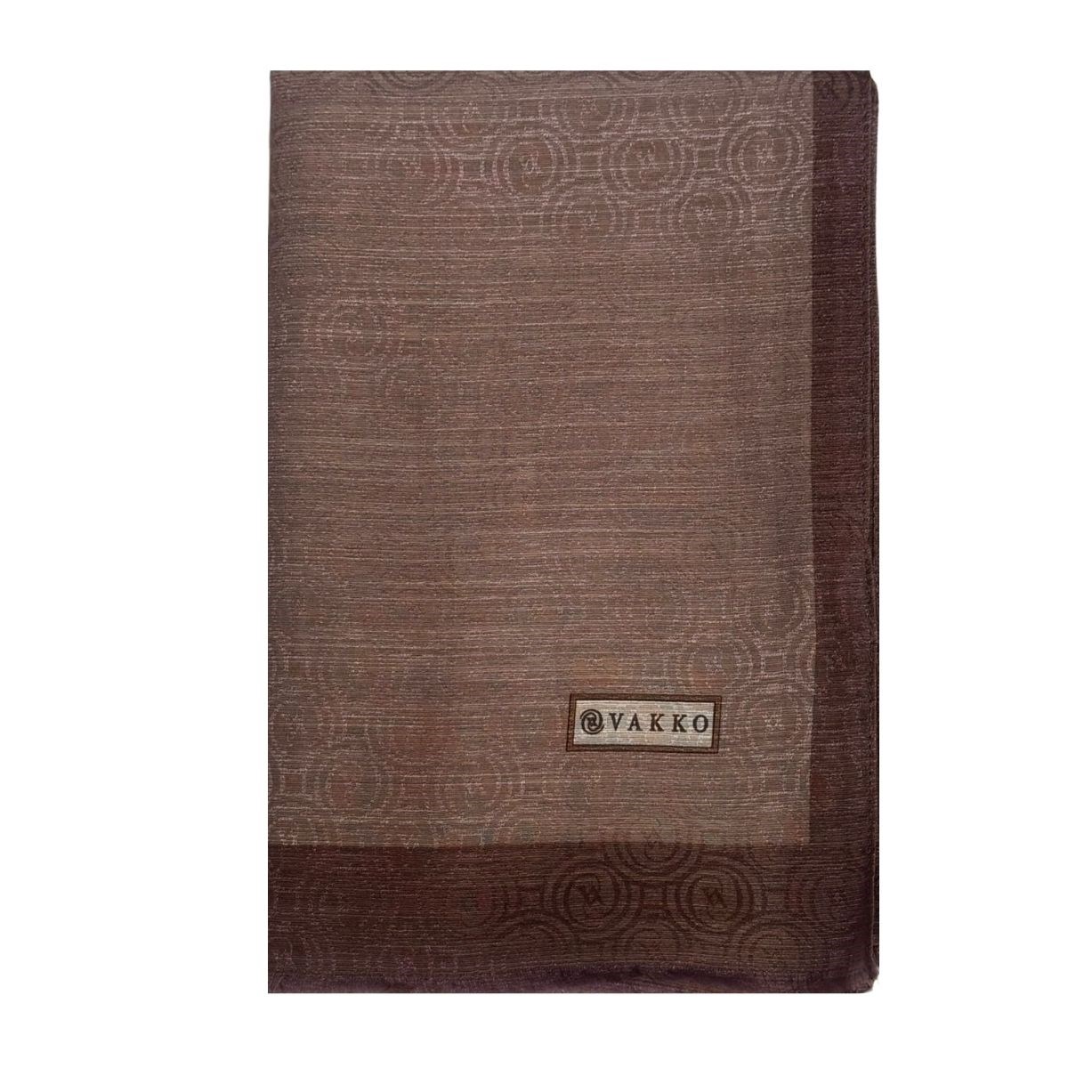 Vakko  Pamuk İpek Şeritli Monogram Şal 041728-Koyu Vizon