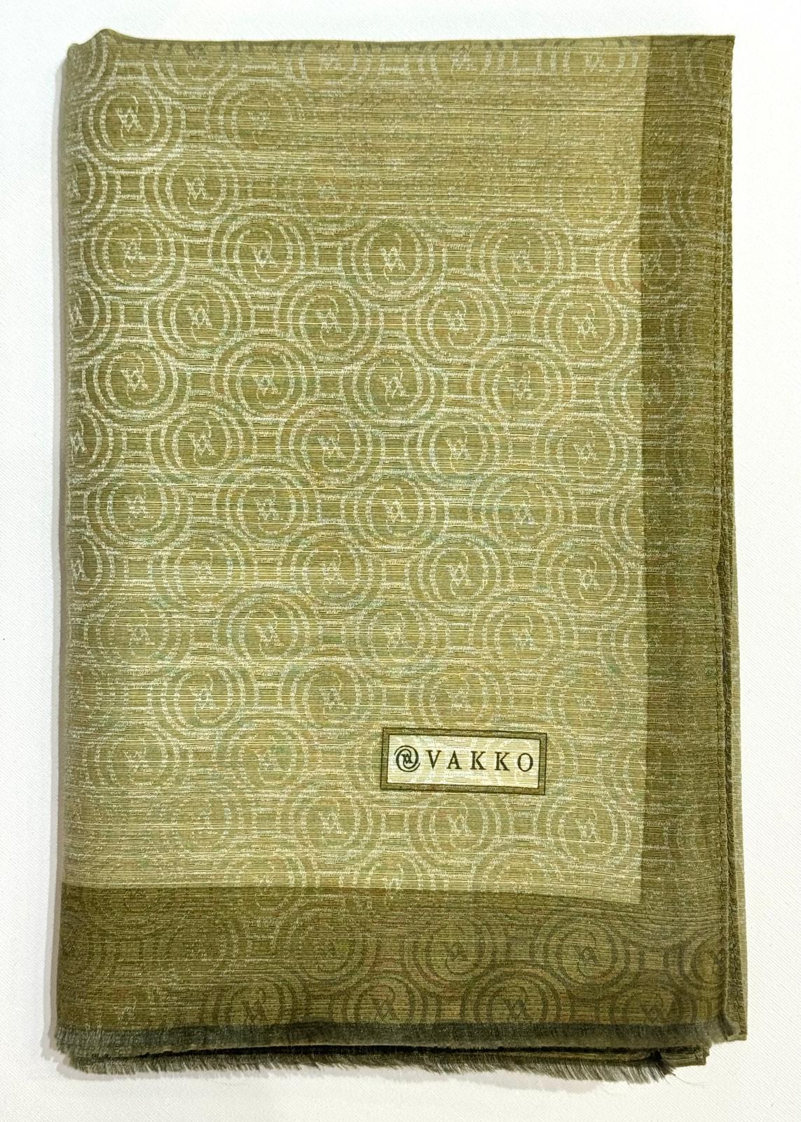 Vakko  Pamuk İpek Şeritli Monogram Şal 41728-Açık Yeşil