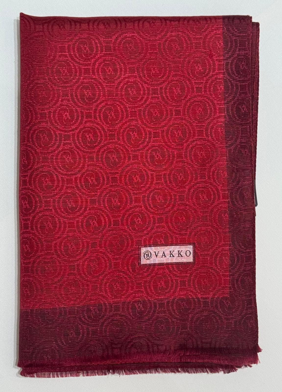 Vakko  Pamuk İpek Şeritli Monogram Şal 41728-Koyu Kırmızı