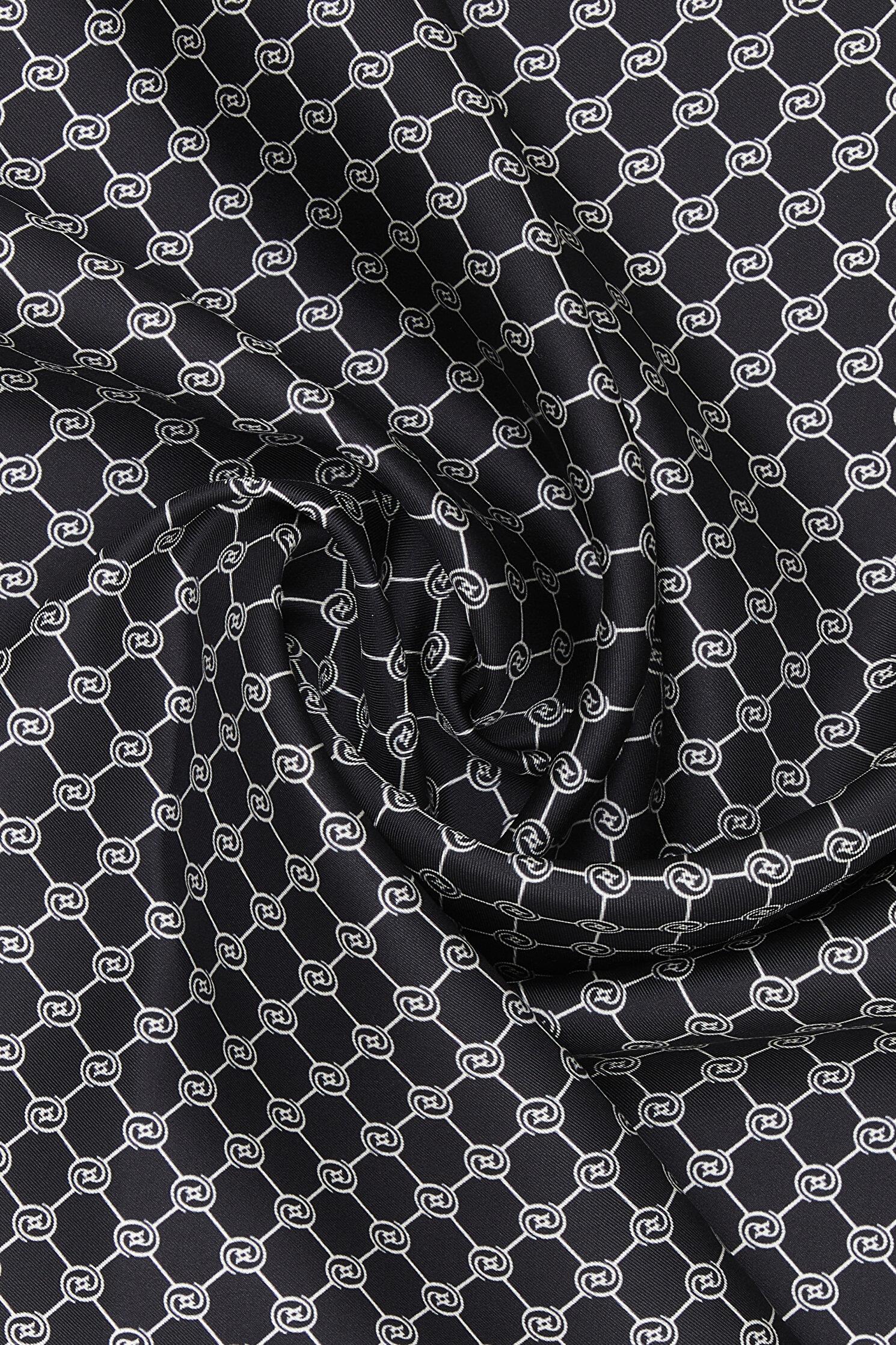 Vakko Tivil İpek Monogram Eşarp 37144-Siyah Ekru