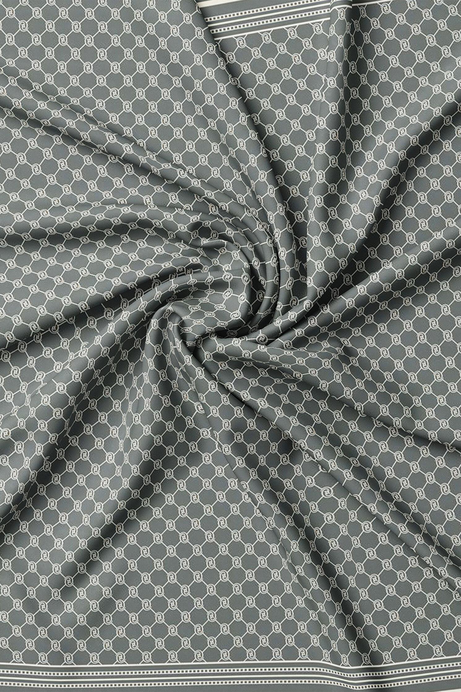 Vakko Tivil İpek Monogram Eşarp 37144-Gri Ekru