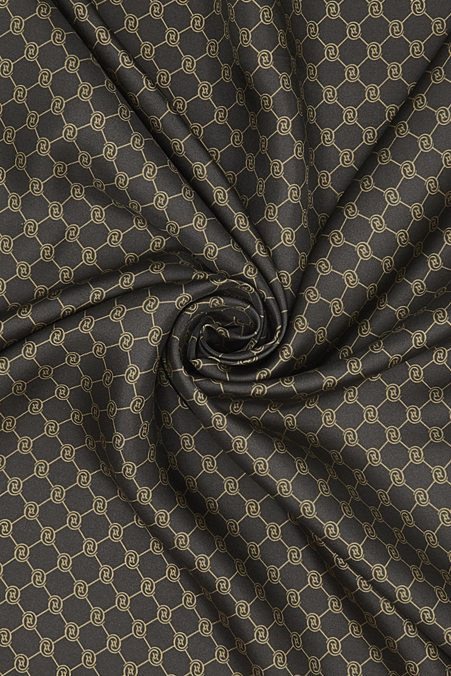 Vakko Tivil İpek Monogram Eşarp 37144-Koyu Kahve Camel