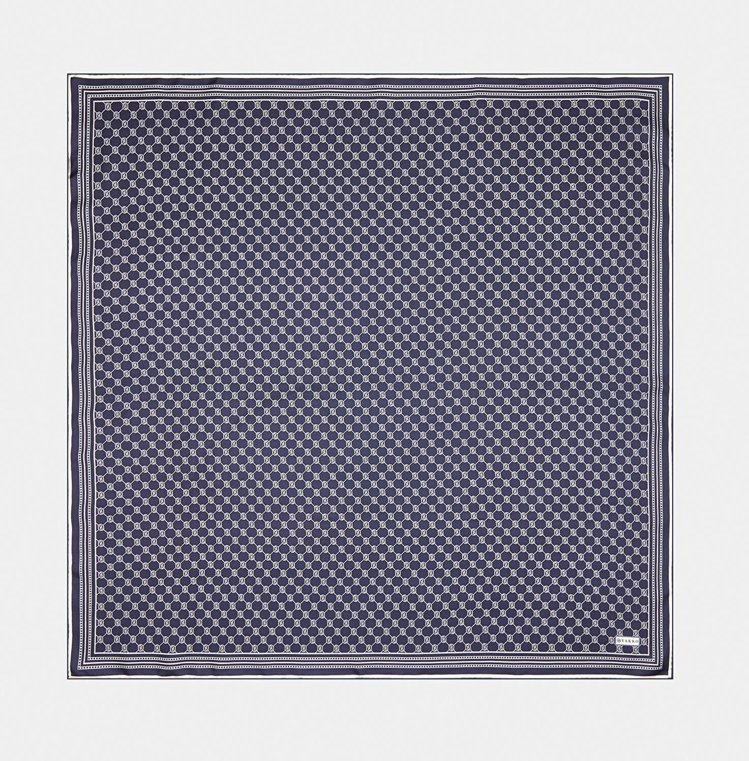 Vakko Tivil İpek Monogram Eşarp 37144-Lacivert Ekru