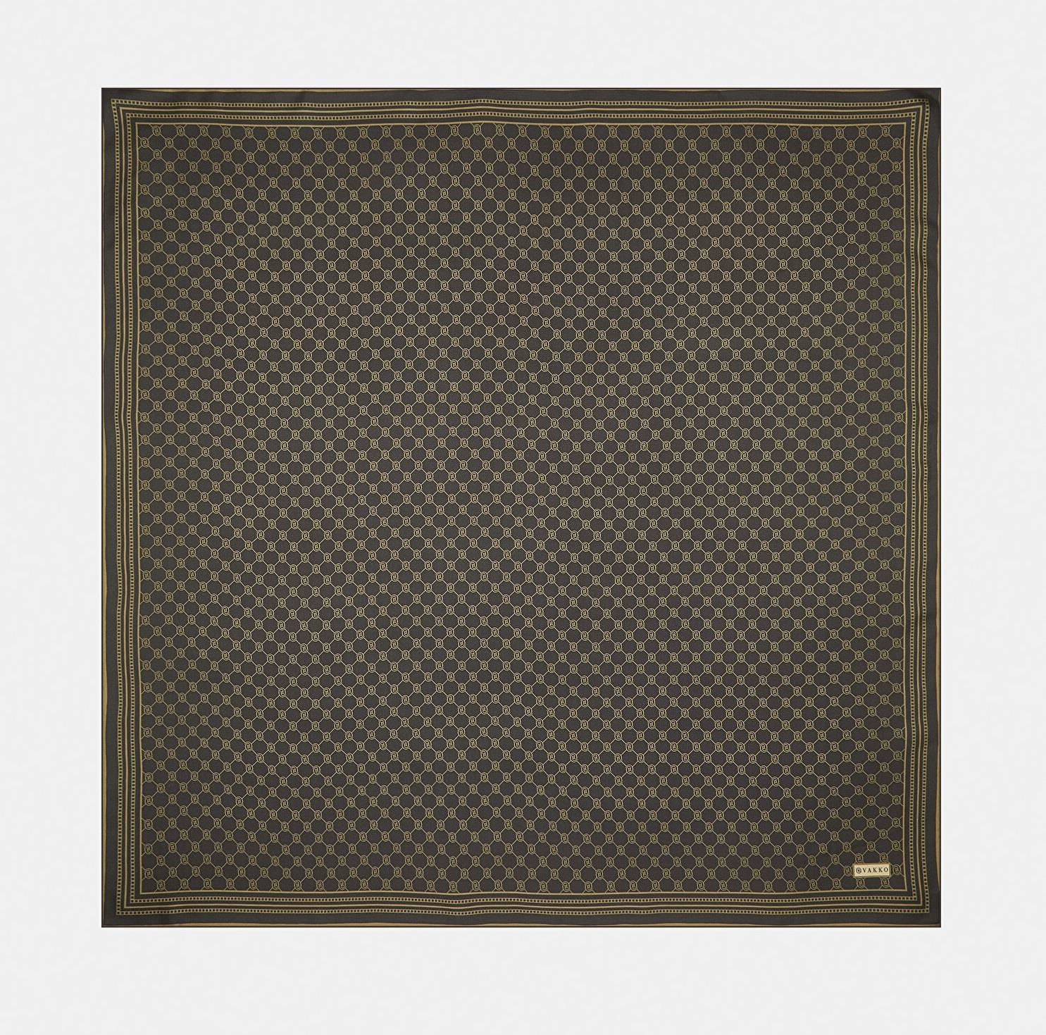 Vakko Tivil İpek Monogram Eşarp 37144-Koyu Kahve Camel