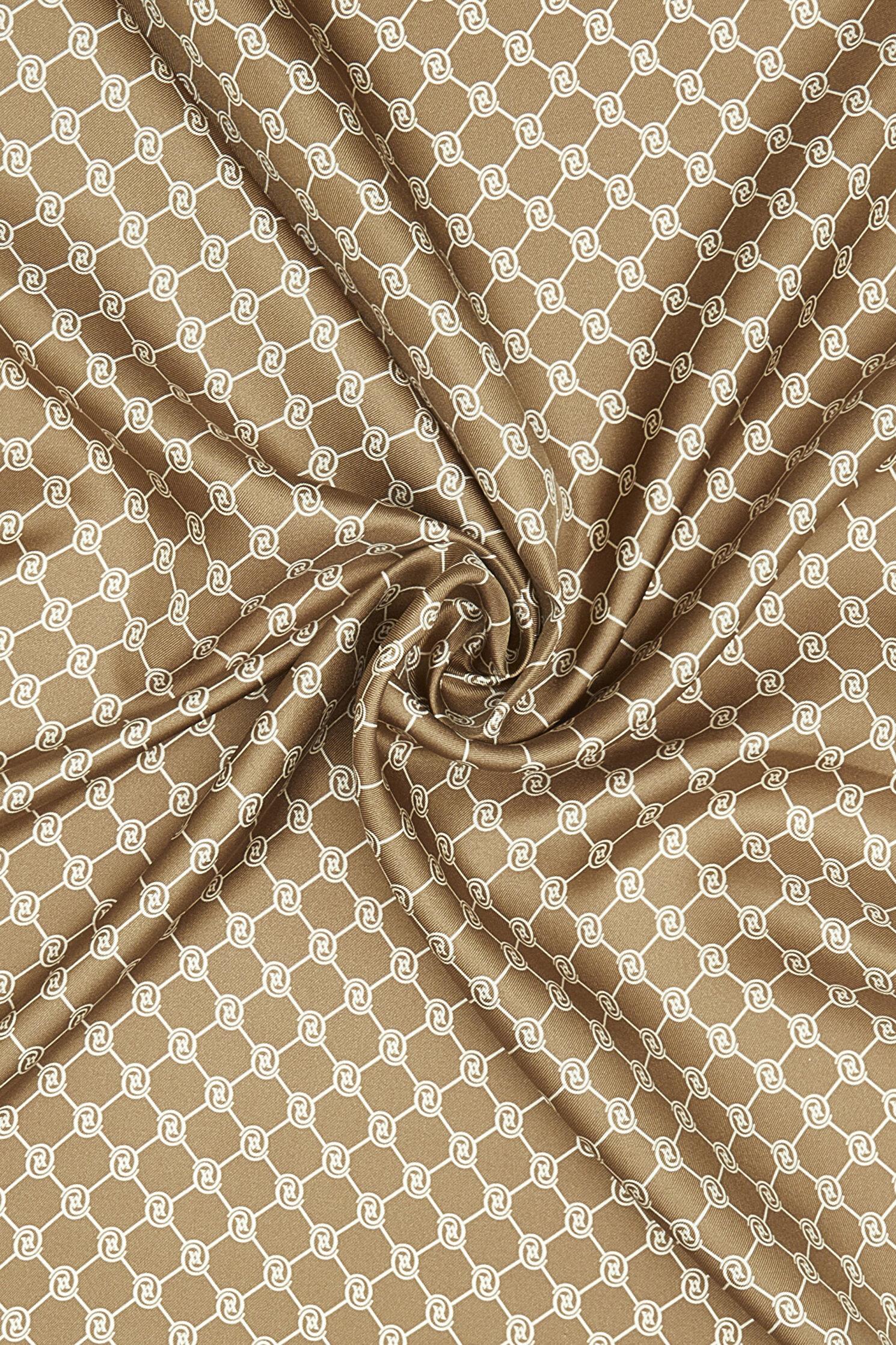 Vakko Tivil İpek Monogram Şal 37307-Açık Kahve Ekru