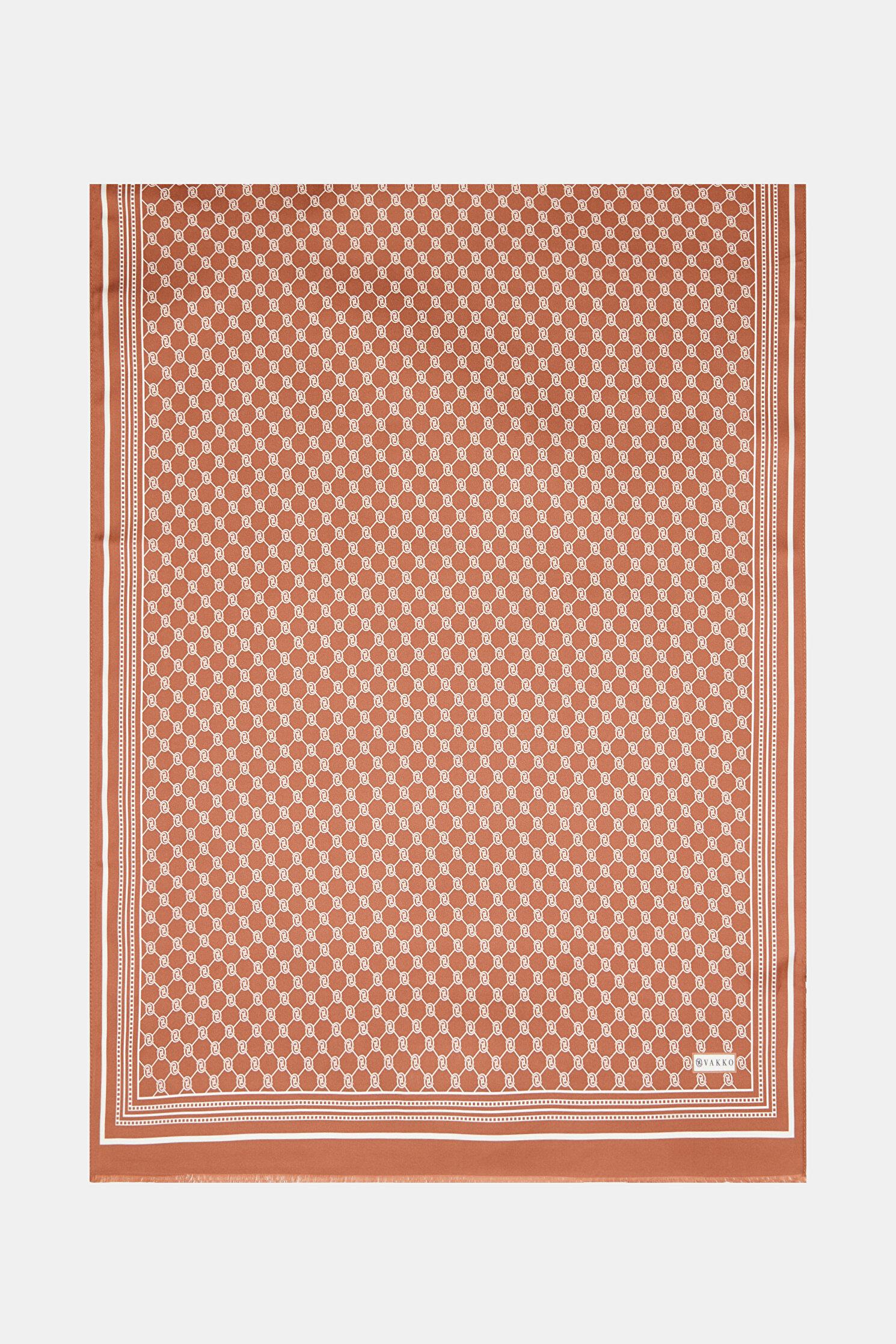 Vakko Tivil İpek Monogram Şal 37307-Bakır