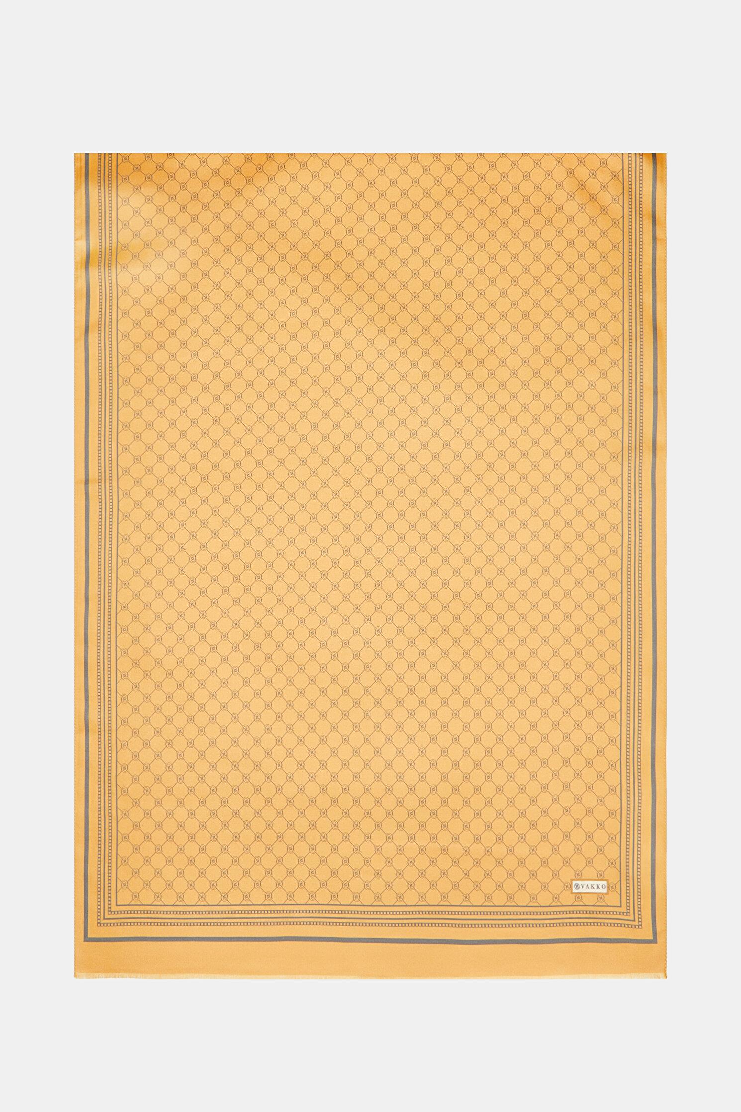 Vakko Tivil İpek Monogram Şal 37307-Camel Antrasit