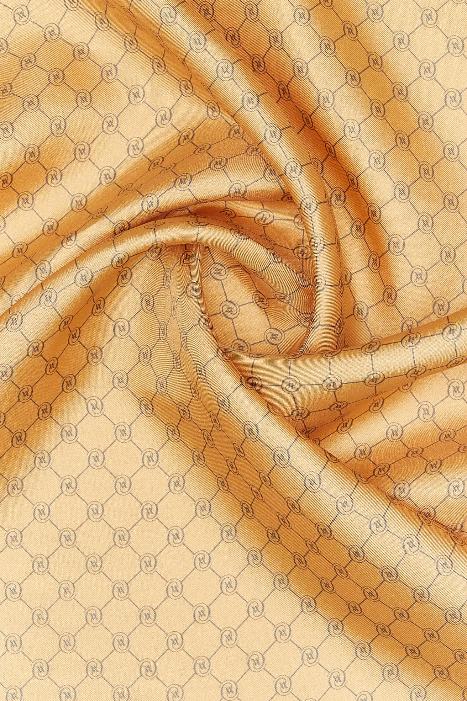 Vakko Tivil İpek Monogram Şal 37307-Camel Antrasit