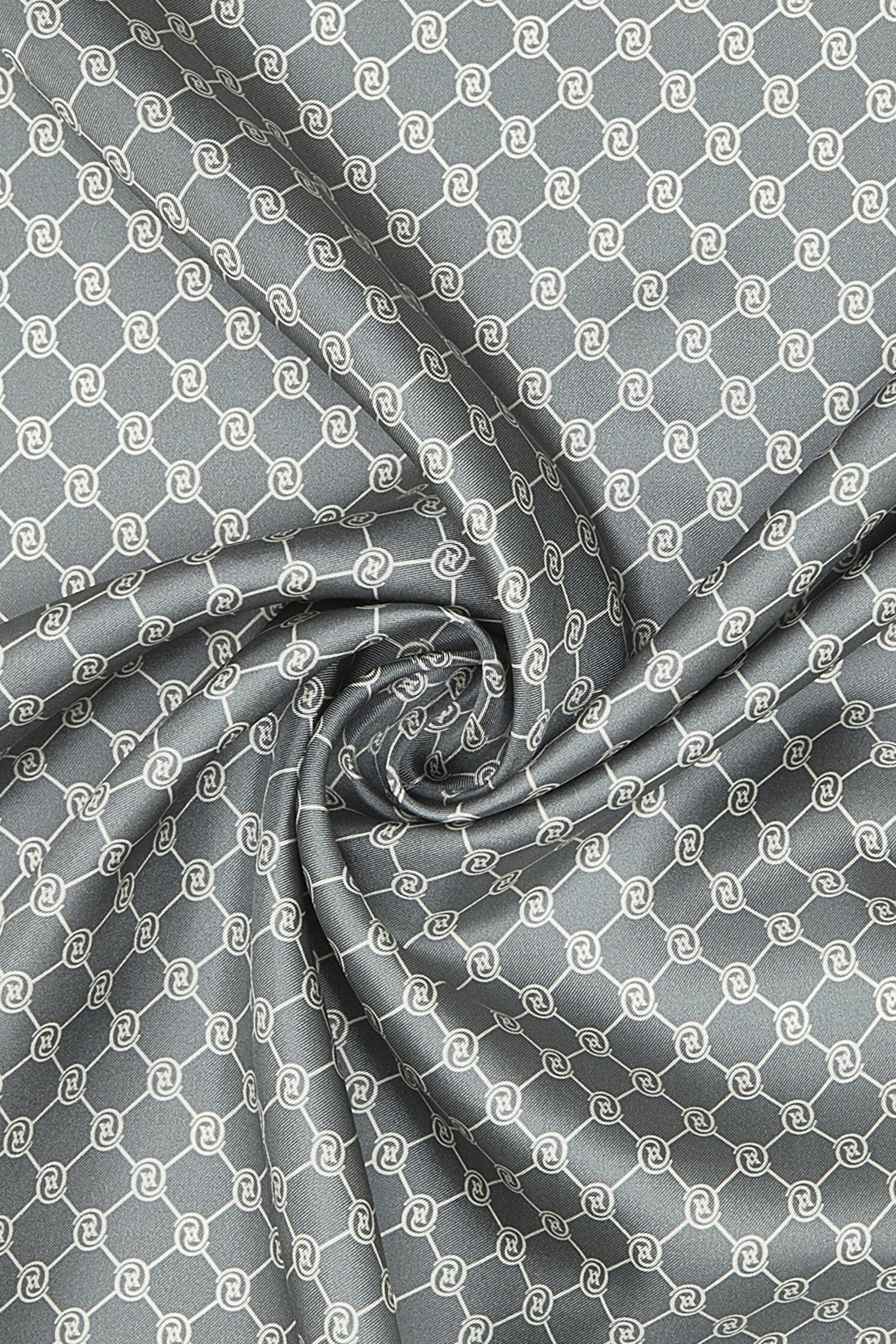 Vakko Tivil İpek Monogram Şal 37307-Gri Ekru