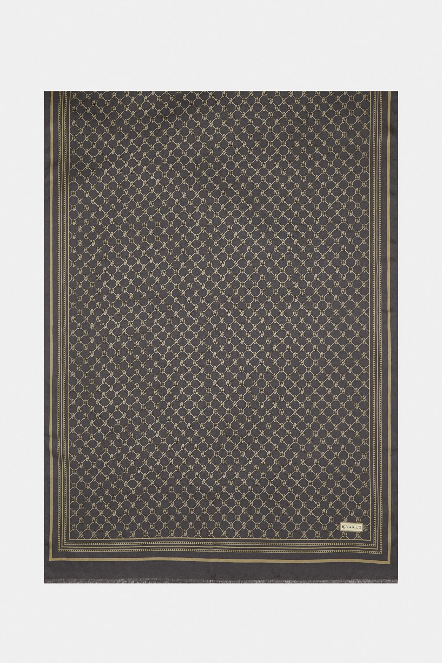 Vakko Tivil İpek Monogram Şal 37307-Koyu Kahve Camel
