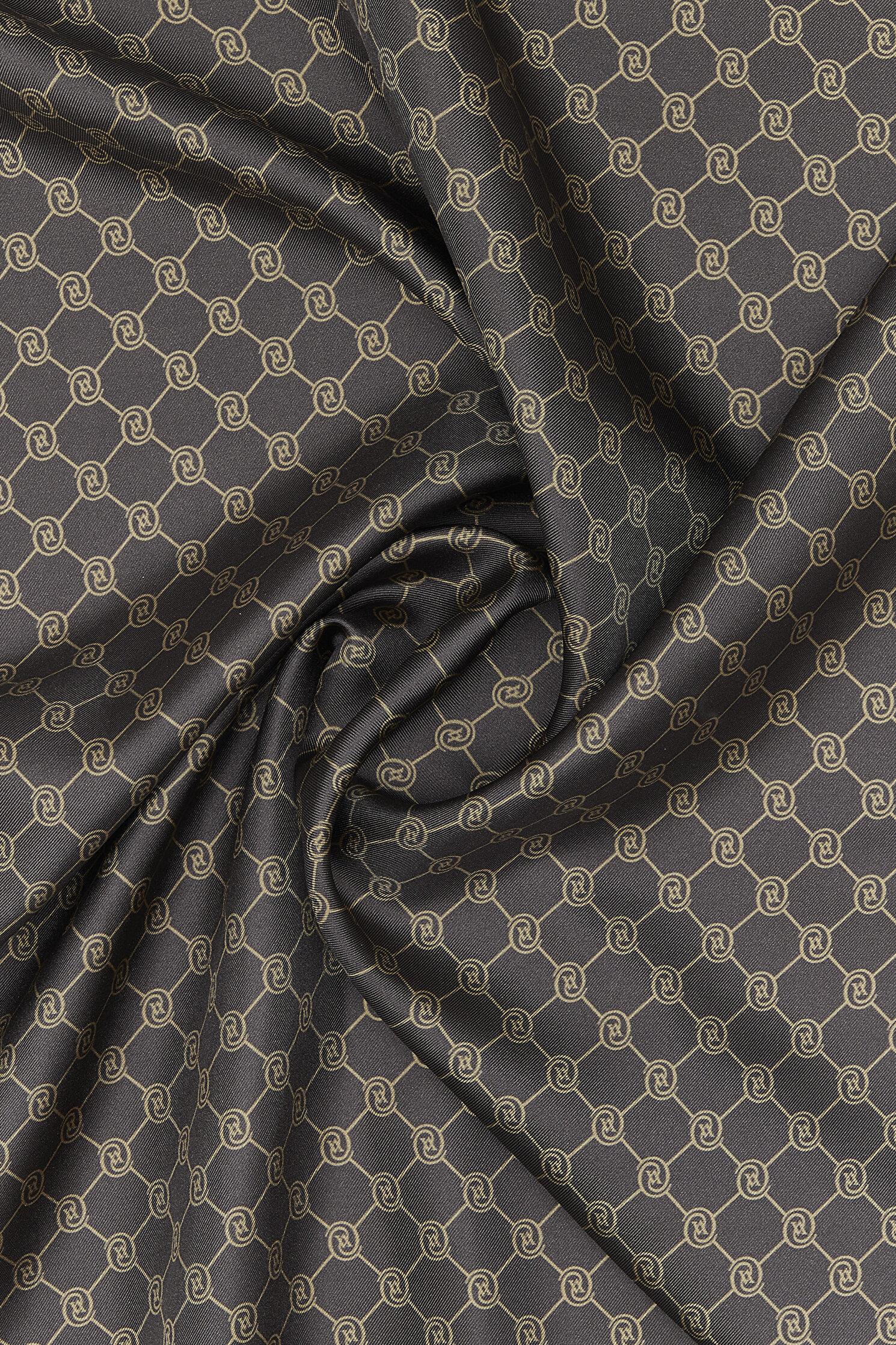Vakko Tivil İpek Monogram Şal 37307-Koyu Kahve Camel