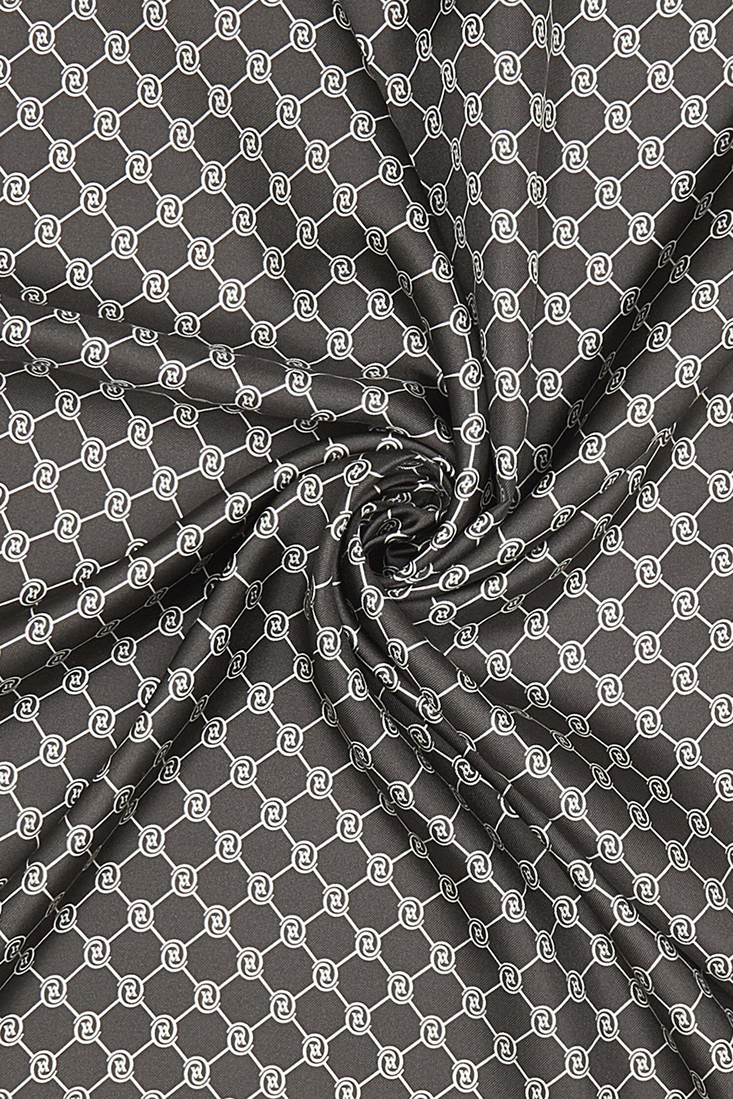 Vakko Tivil İpek Monogram Şal 37307-Koyu Kahve Ekru