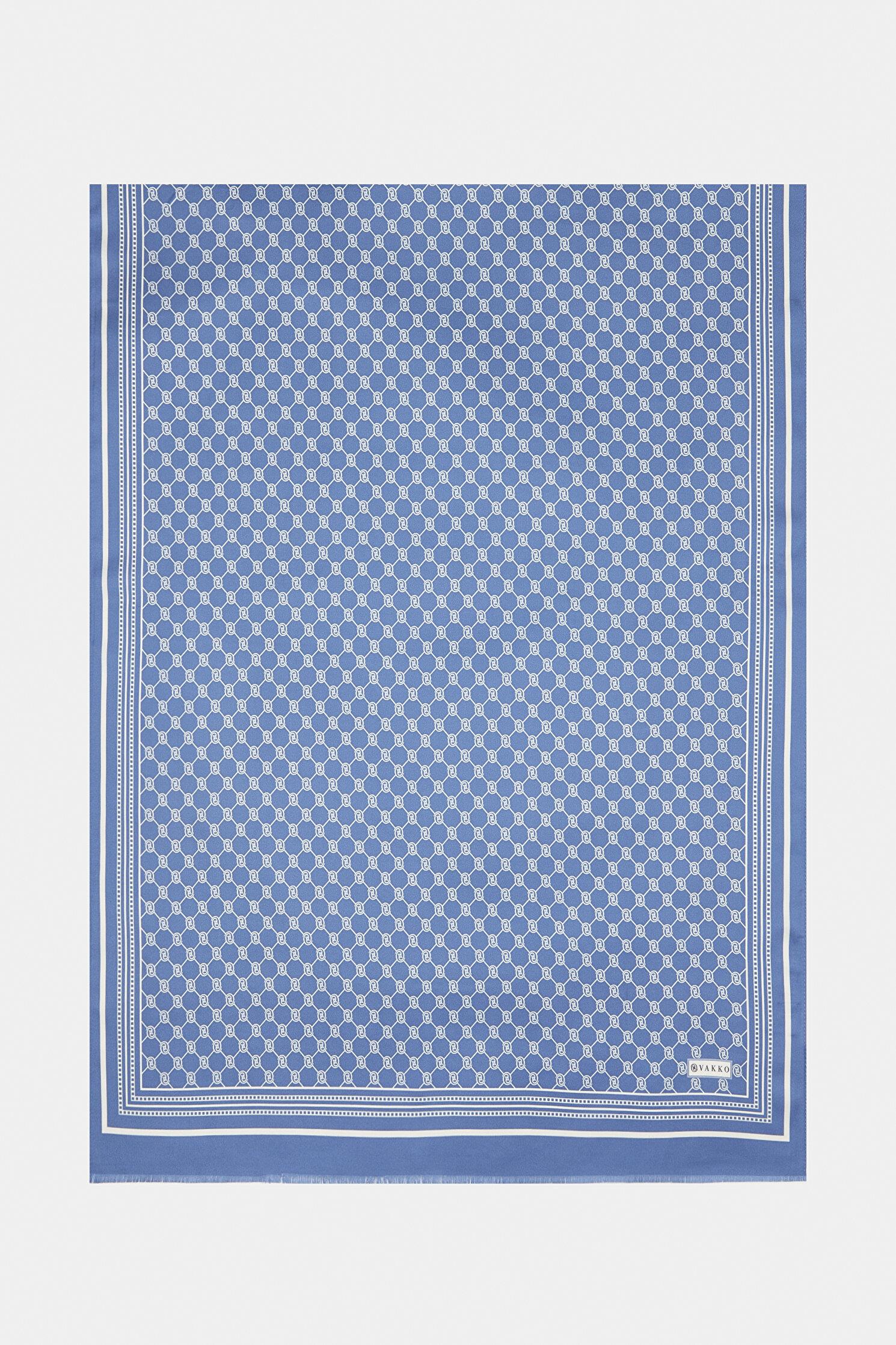 Vakko Tivil İpek Monogram Şal 37307-Petrol