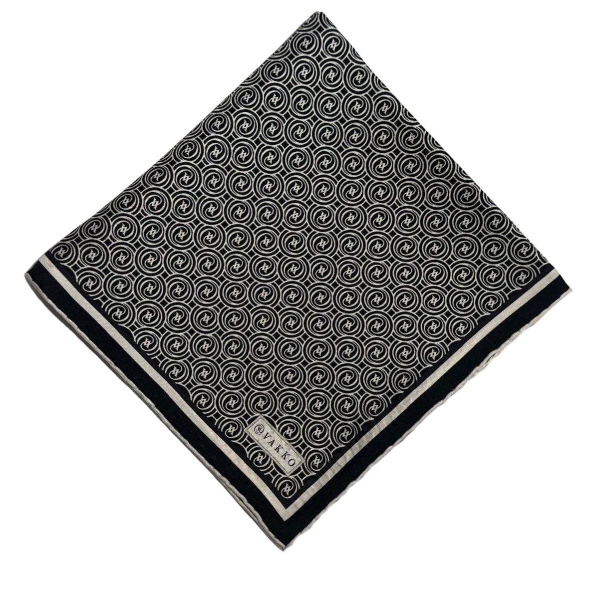 Vakko Tivil Monogram Eşarp 41408-Siyah Ekru