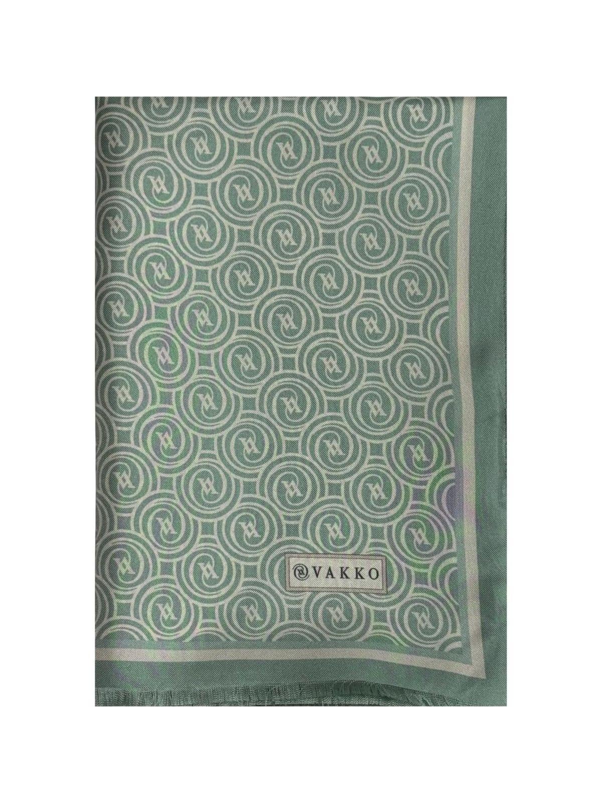 Vakko Tivil Monogram İpek Şal 41407-Açık Yeşil Ekru