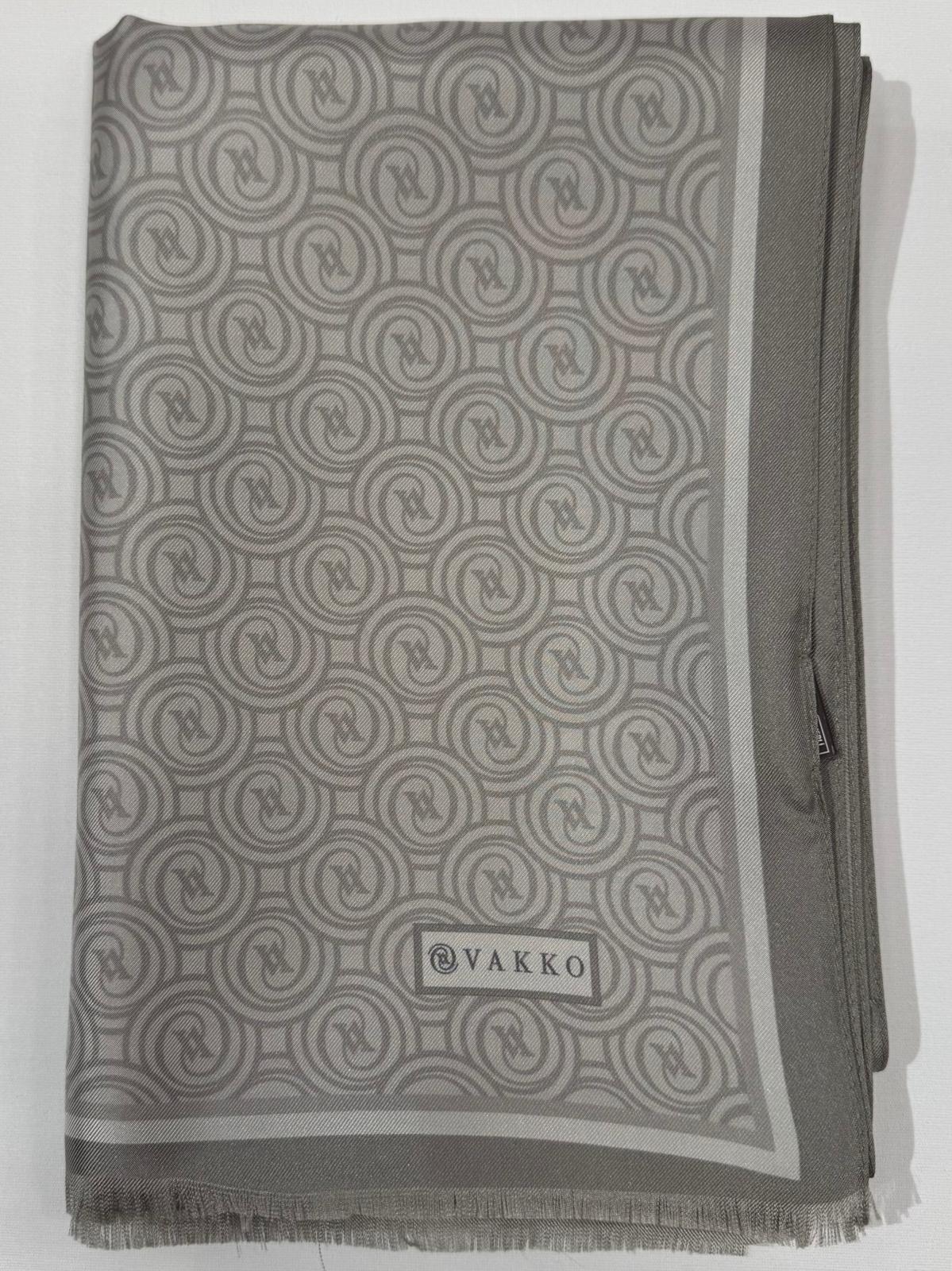 Vakko Tivil Monogram İpek Şal 41407-Açık Haki