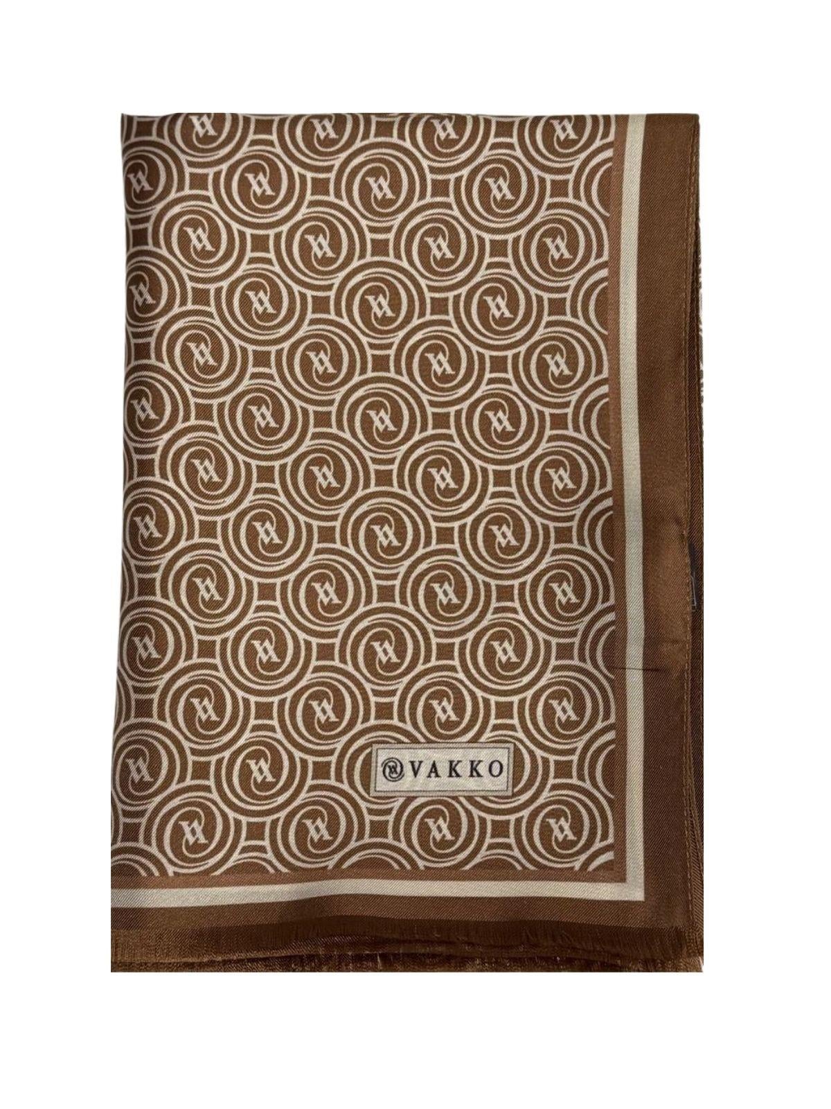 Vakko Tivil Monogram İpek Şal 41407-Açık Kahve Ekru