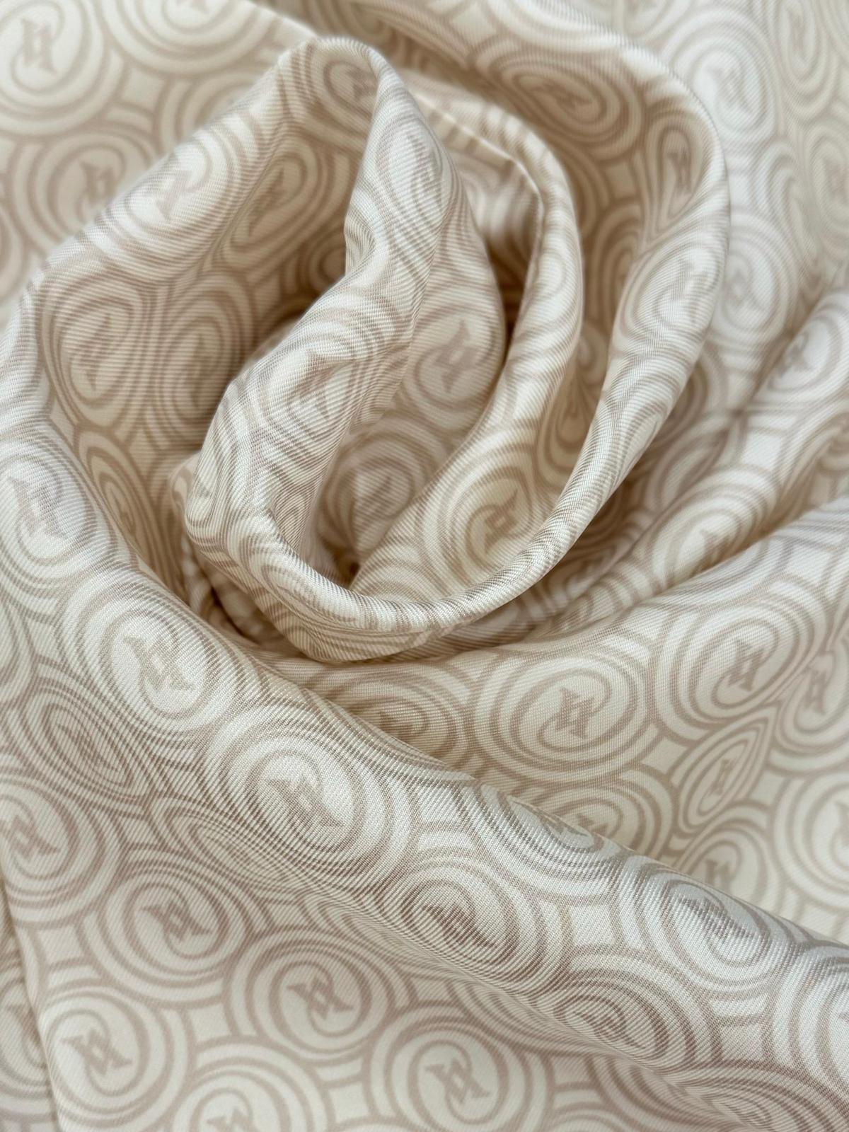 Vakko Tivil Monogram İpek Şal 41407-Ekru