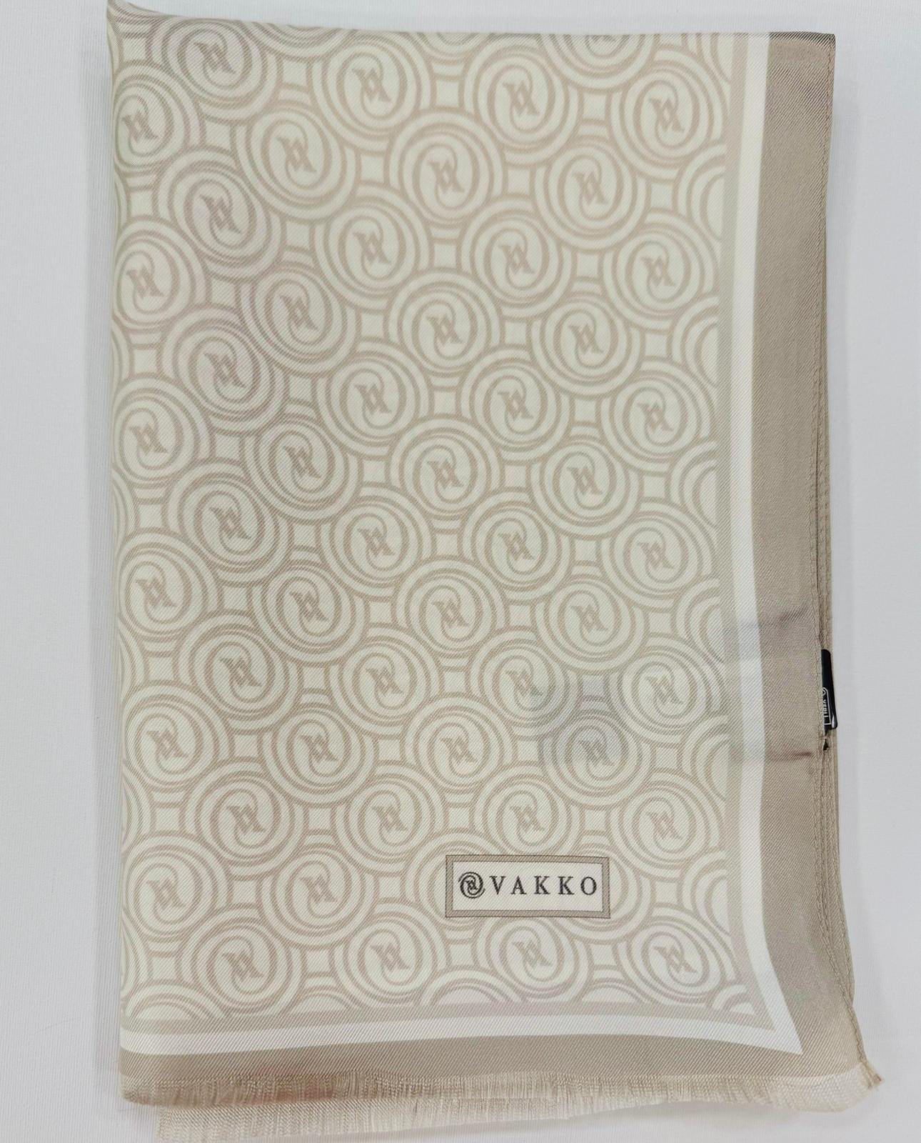 Vakko Tivil Monogram İpek Şal 41407-Ekru