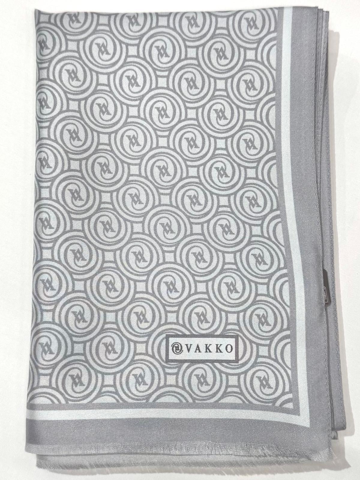 Vakko Tivil Monogram İpek Şal 41407-Gümüş