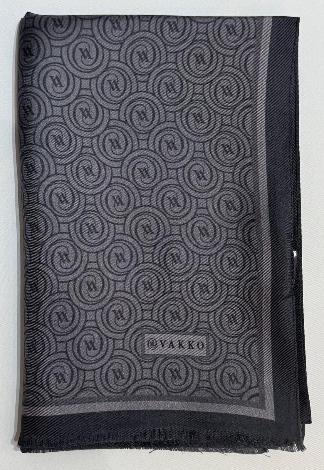 Vakko Tivil Monogram İpek Şal 41407-Koyu Gri