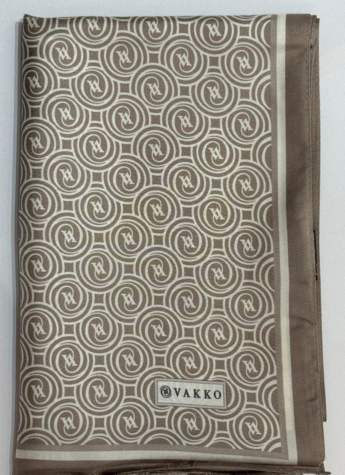 Vakko Tivil Monogram İpek Şal 41407-Koyu Bej Ekru