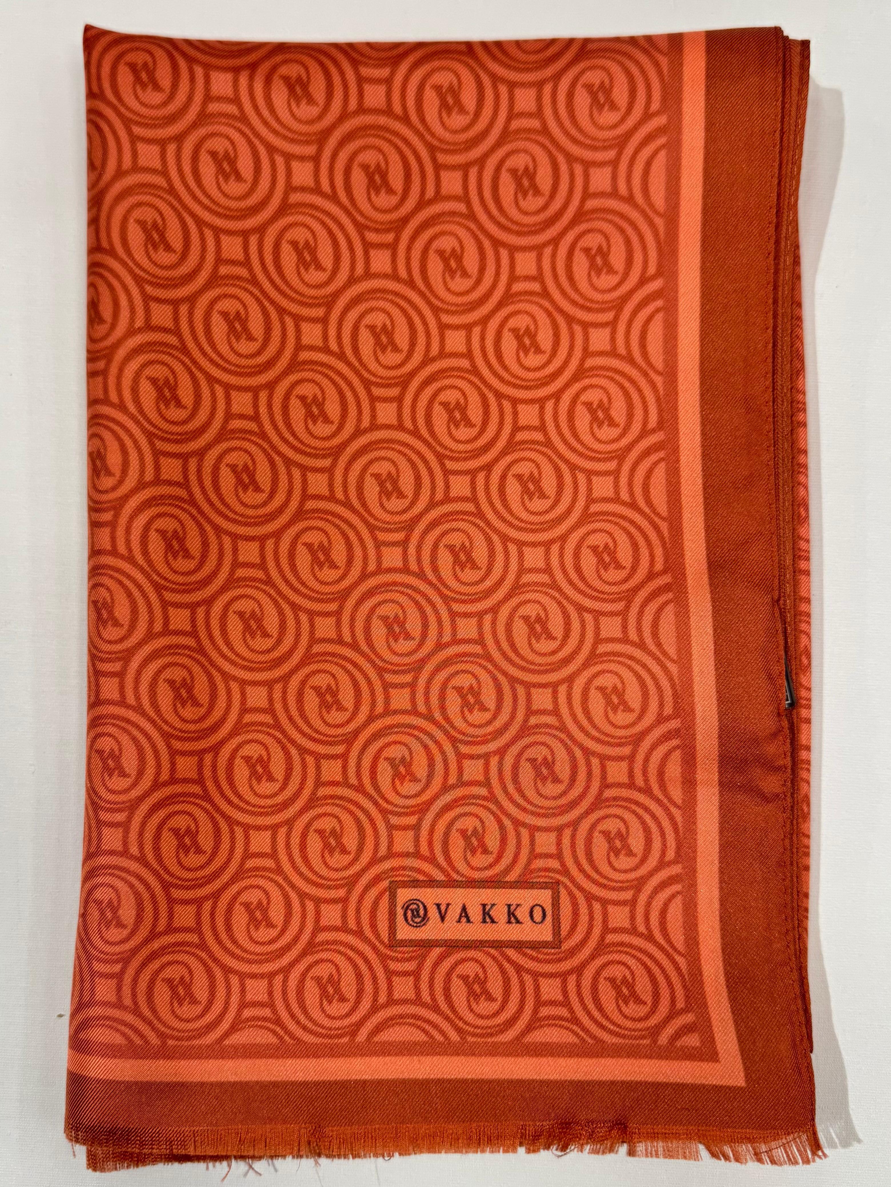 Vakko Tivil Monogram İpek Şal 41407-Koyu Somon