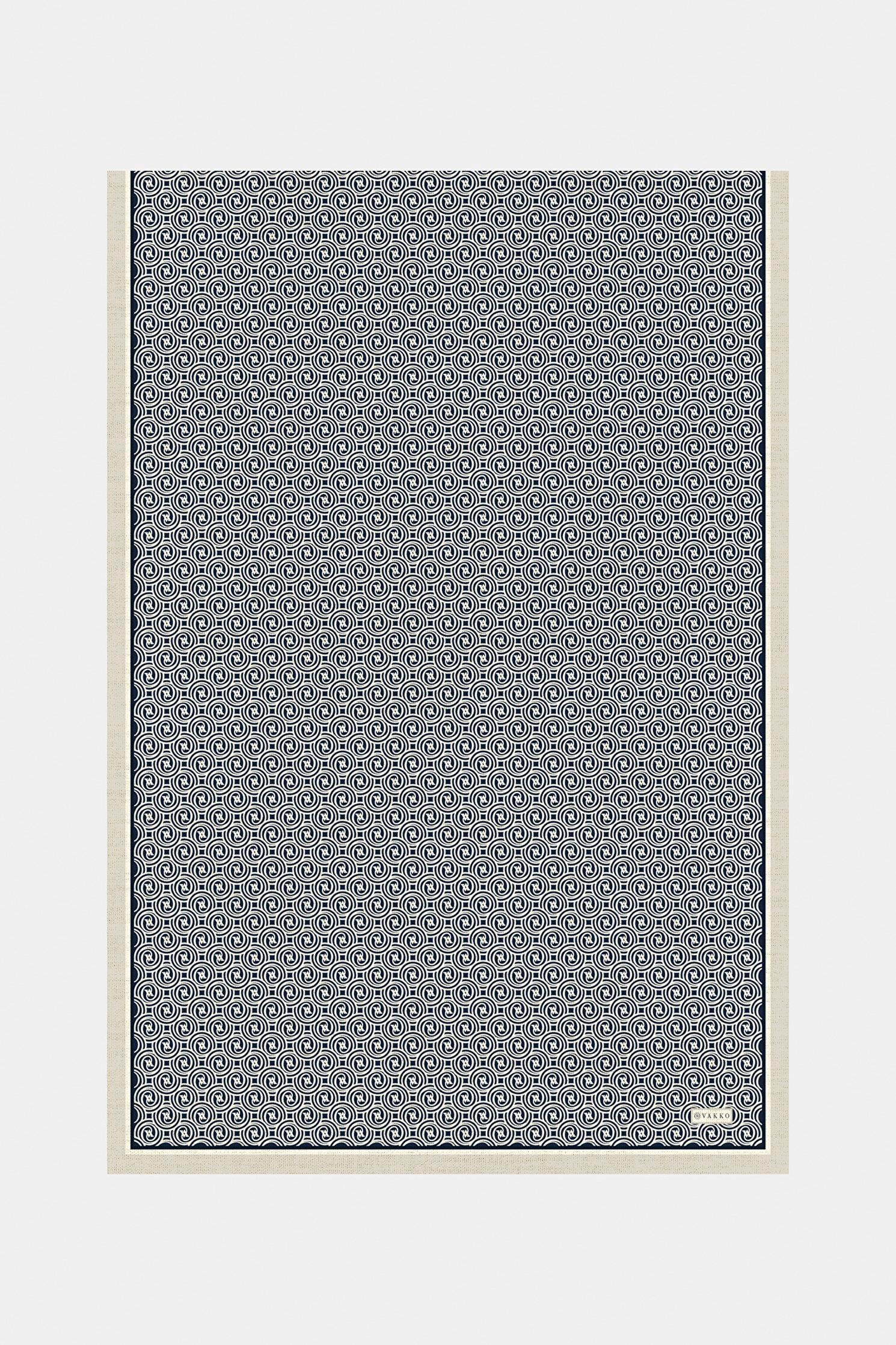 Vakko Tivil Monogram İpek Şal 41407-Lacivert Ekru