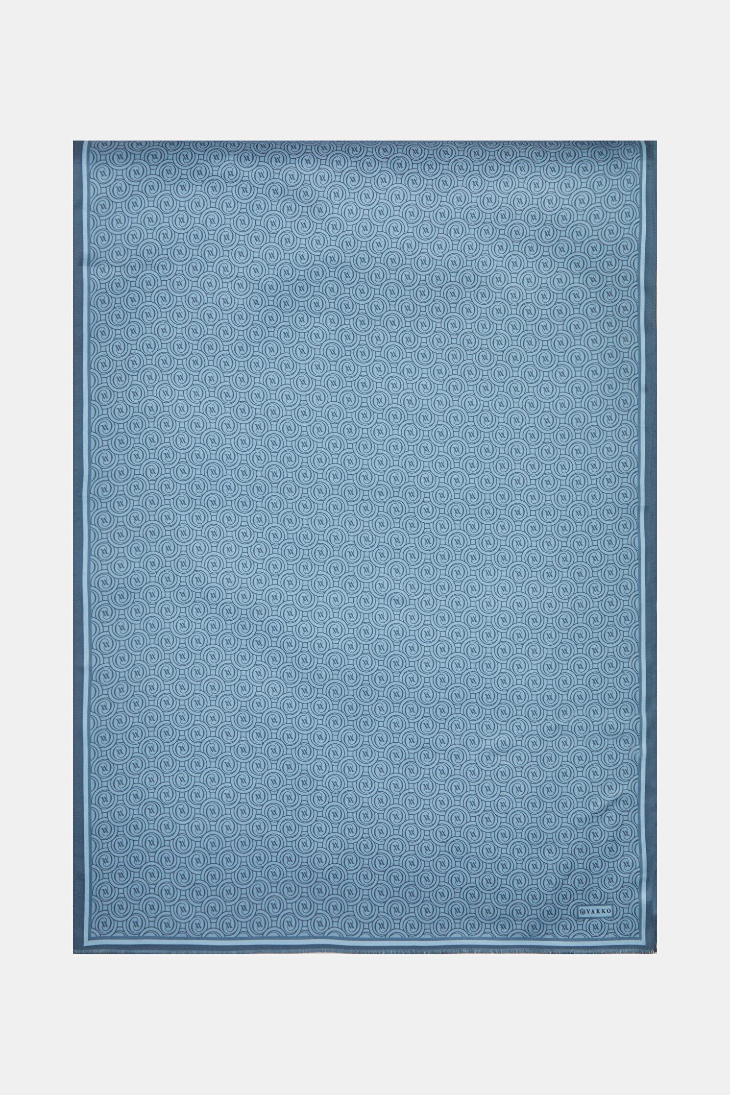Vakko Tivil Monogram İpek Şal 41407-Mavi