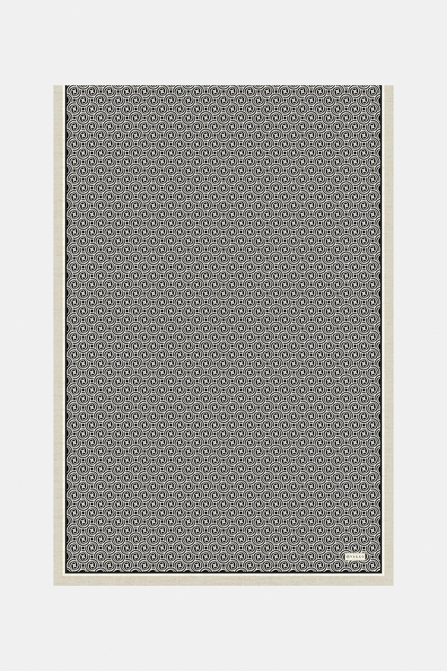 Vakko Tivil Monogram İpek Şal 41407-Siyah Ekru