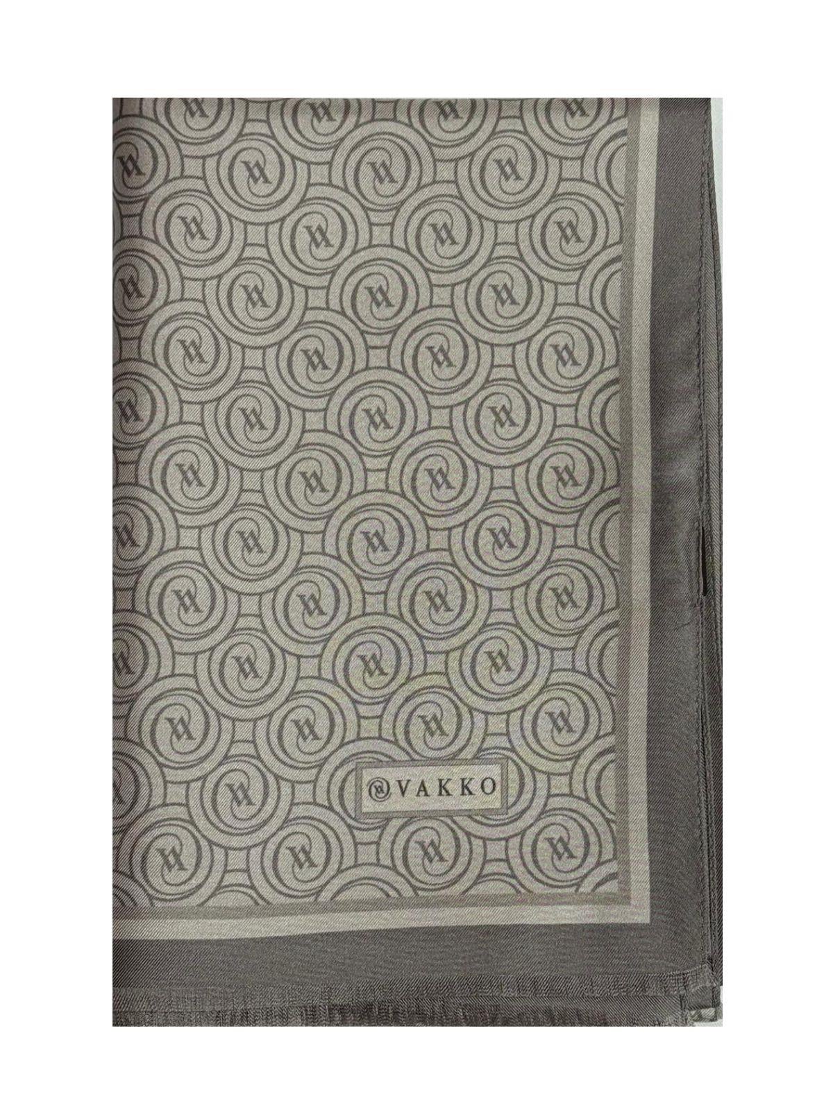 Vakko Tivil Monogram İpek Şal 41407-Vizon