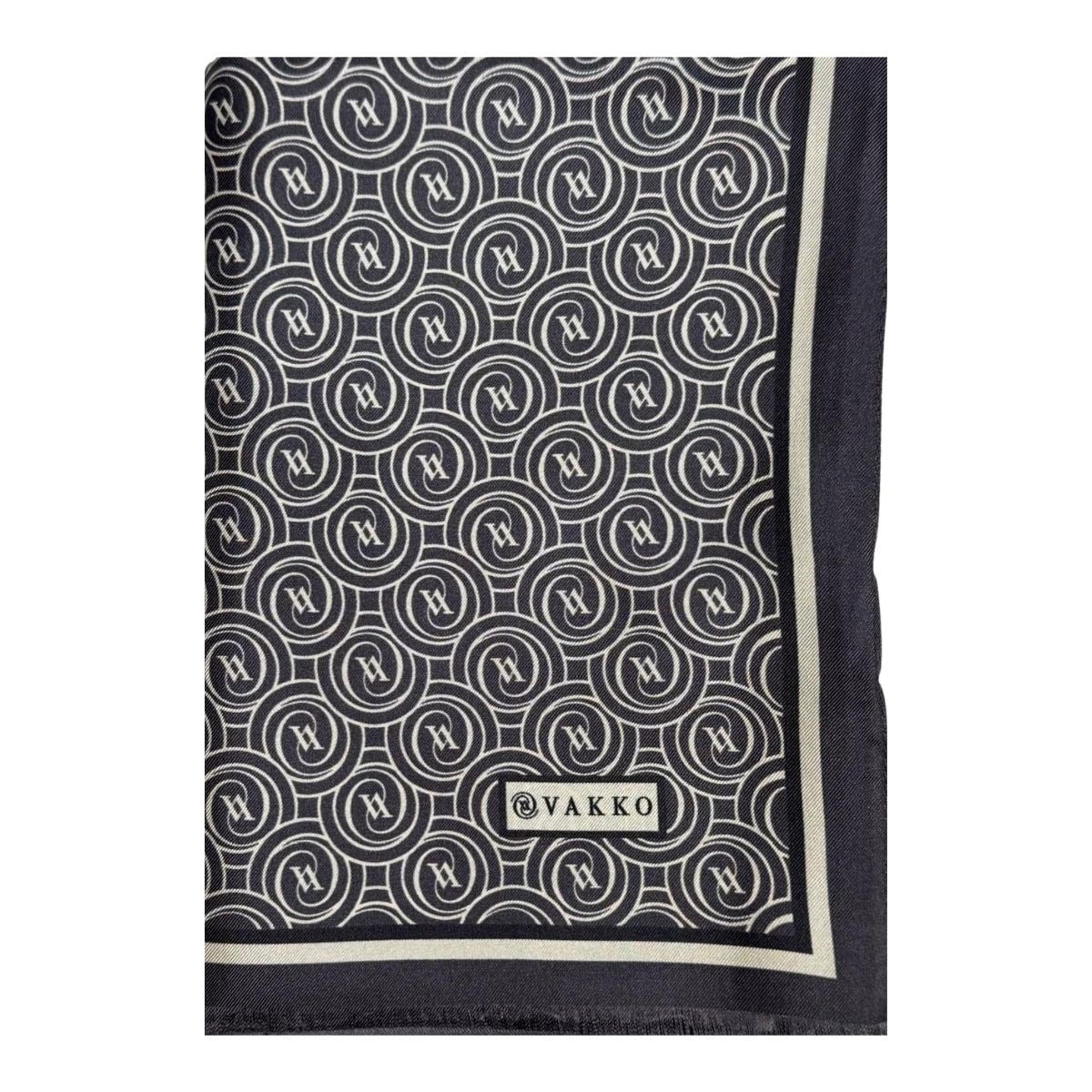 Vakko Tivil Monogram Şal 41407-Antrasit Ekru