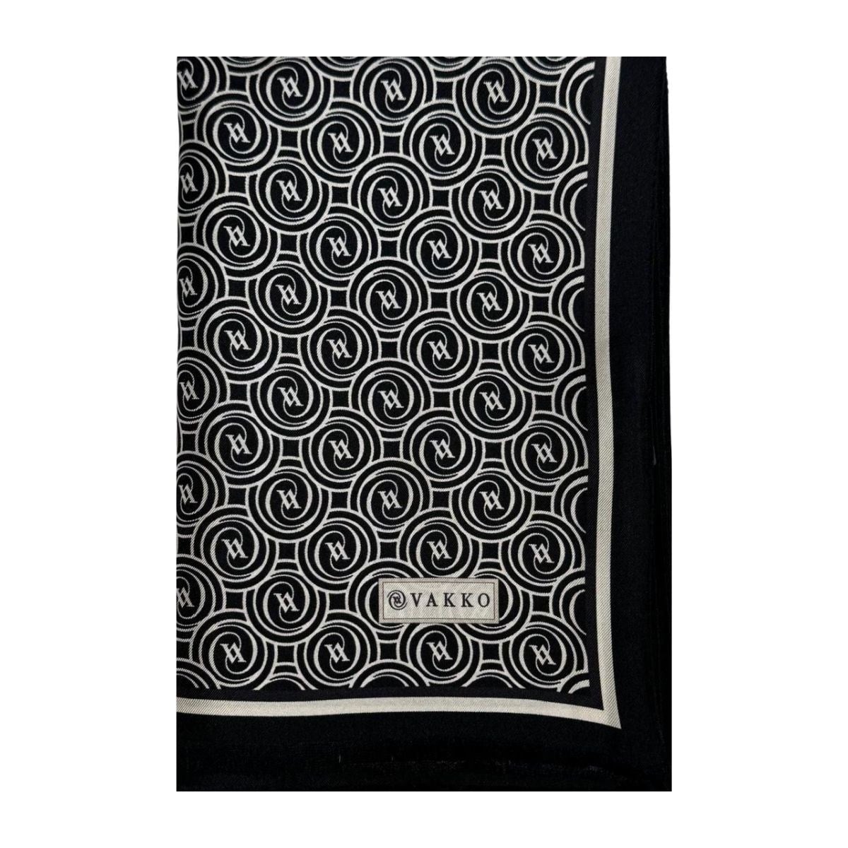 Vakko Tivil Monogram Şal 41407-Siyah Ekru