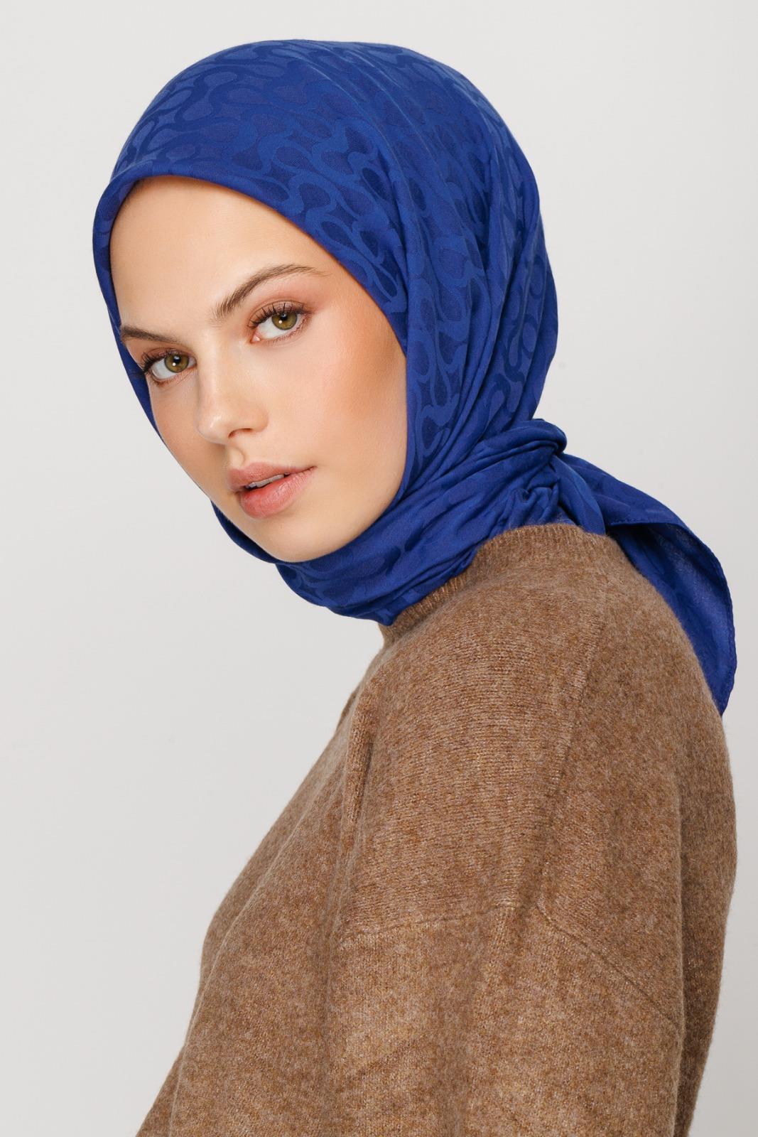 Valor Bloom Desen Eşarp 2479-Koyu Kot Mavisi