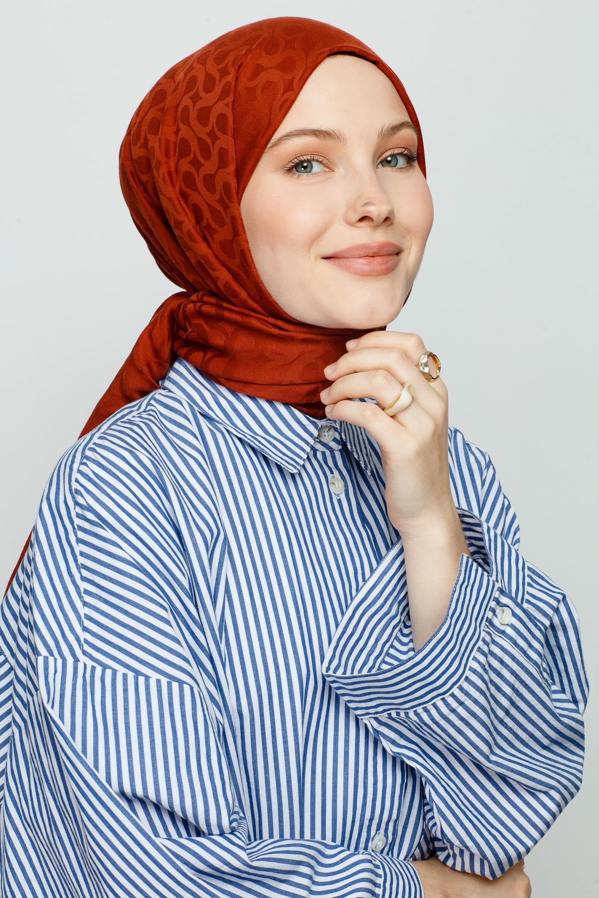 Valor Bloom Desen Şal 2470-Koyu Kiremit